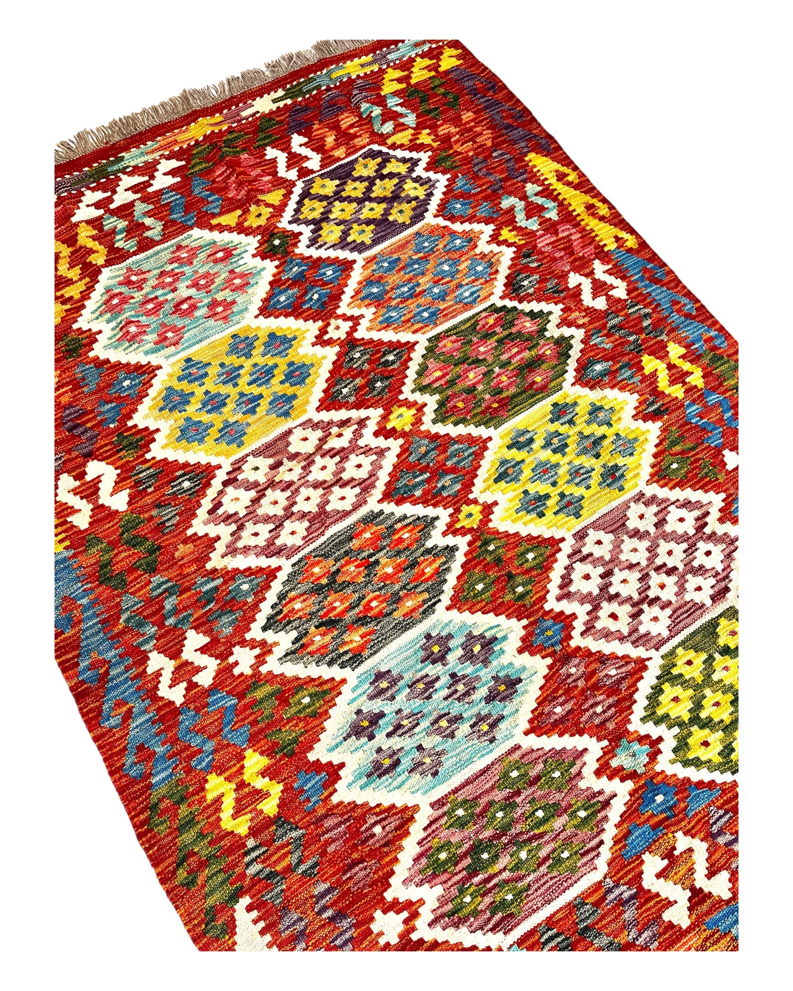 175cm x 123cm Orange & Turquoise Maymana Kilim