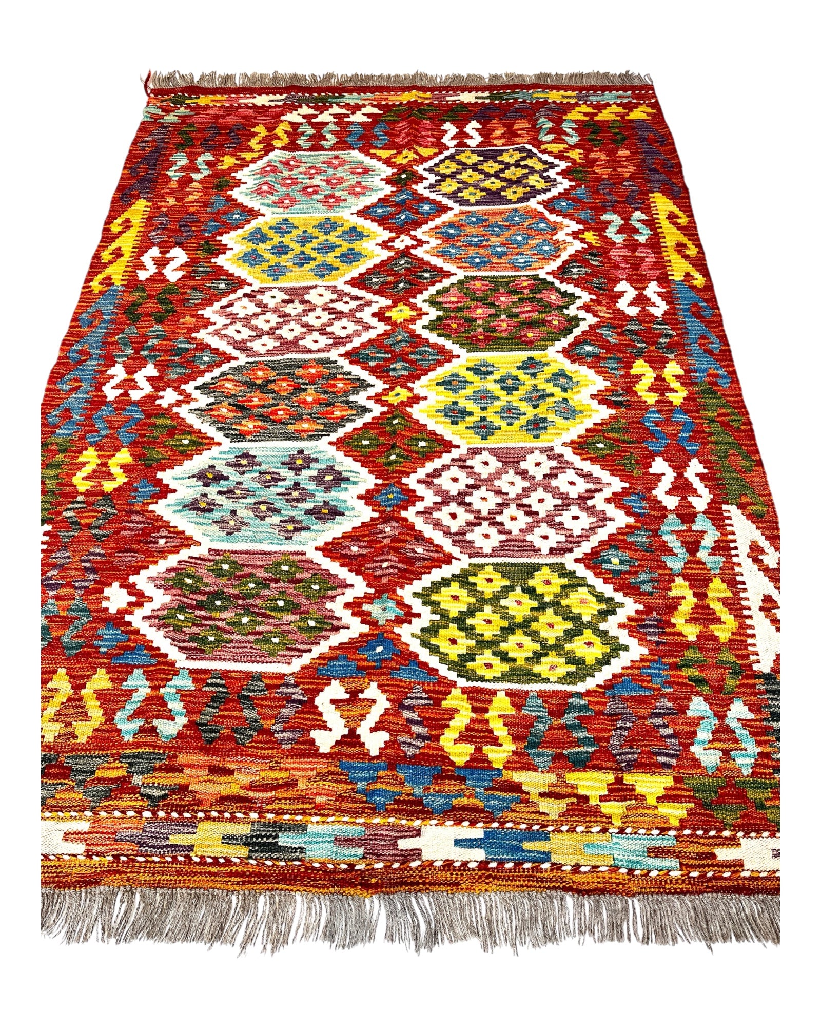 175cm x 123cm Orange & Turquoise Maymana Kilim
