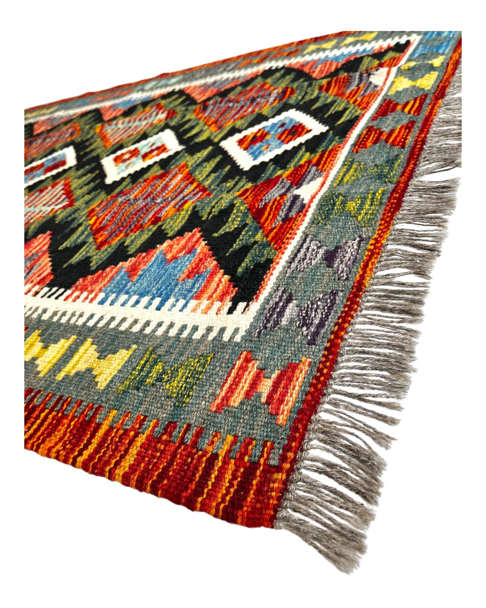 152cm x 100cm Green & Black Maymana Kilim