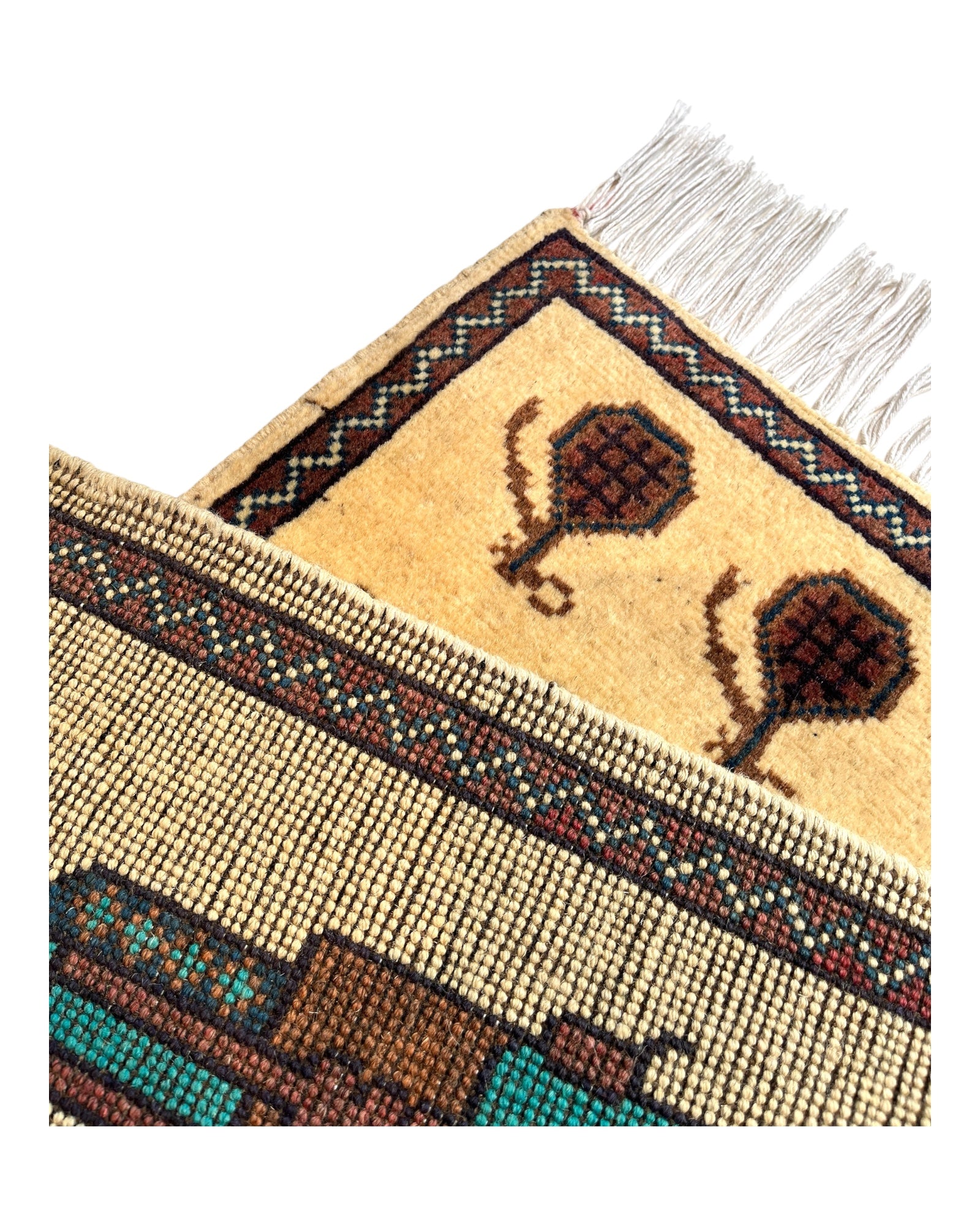 87cm x 63cm Cream, Turquoise & Brown War Rug