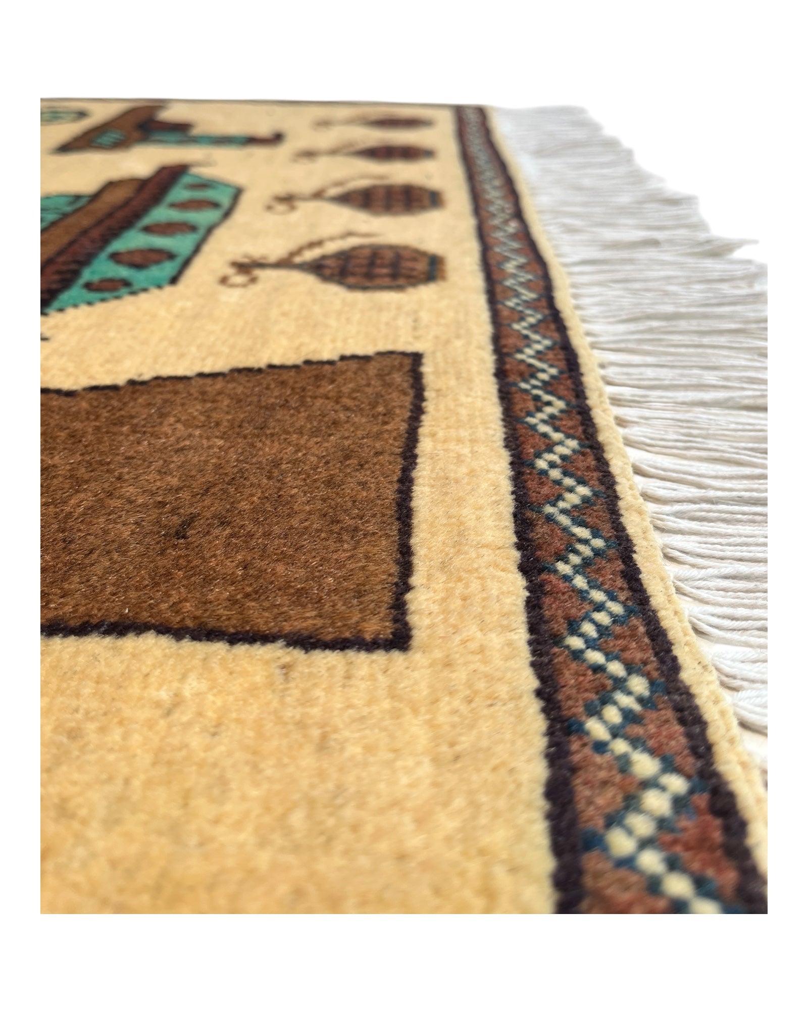 87cm x 63cm Cream, Turquoise & Brown War Rug