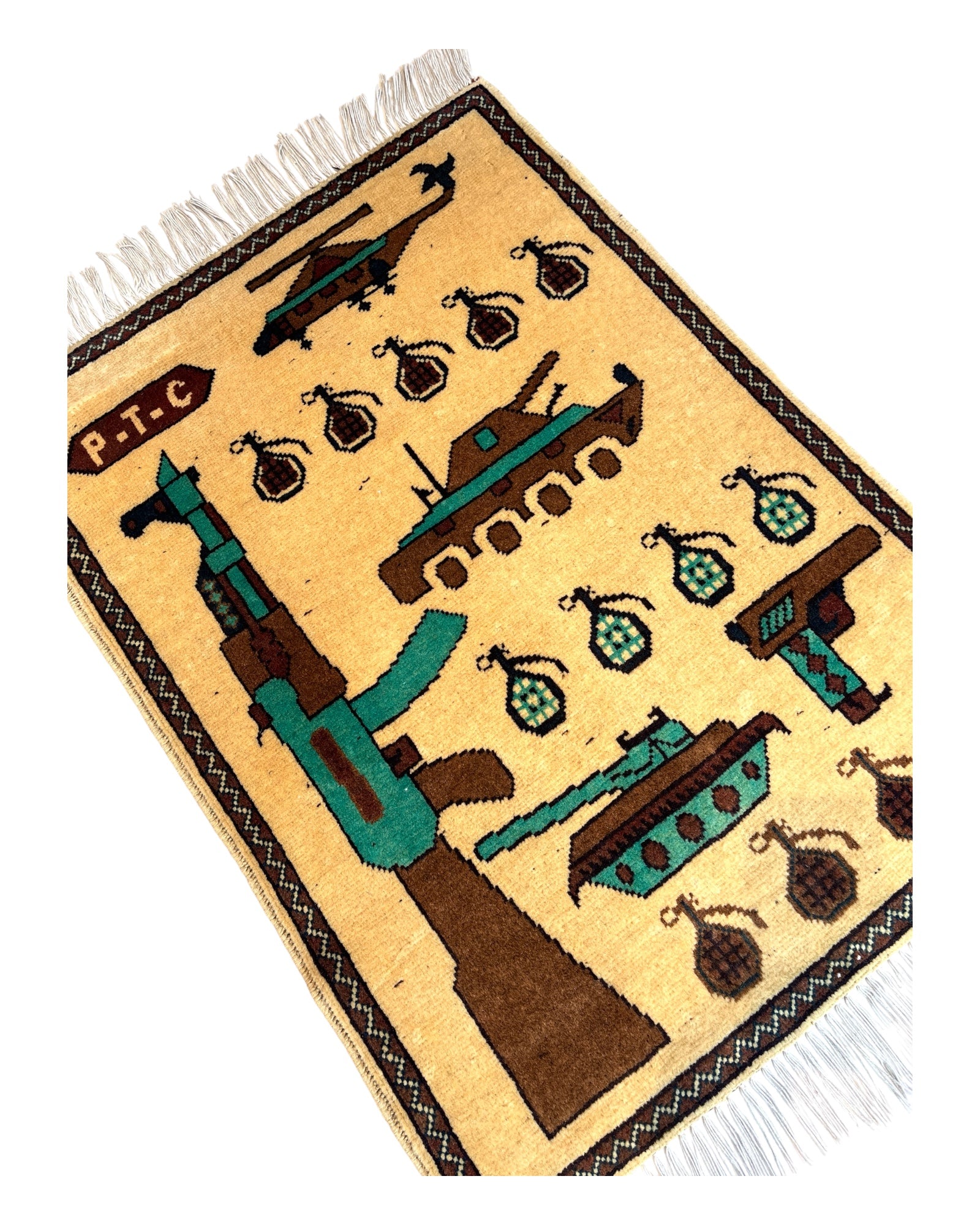 87cm x 63cm Cream, Turquoise & Brown War Rug