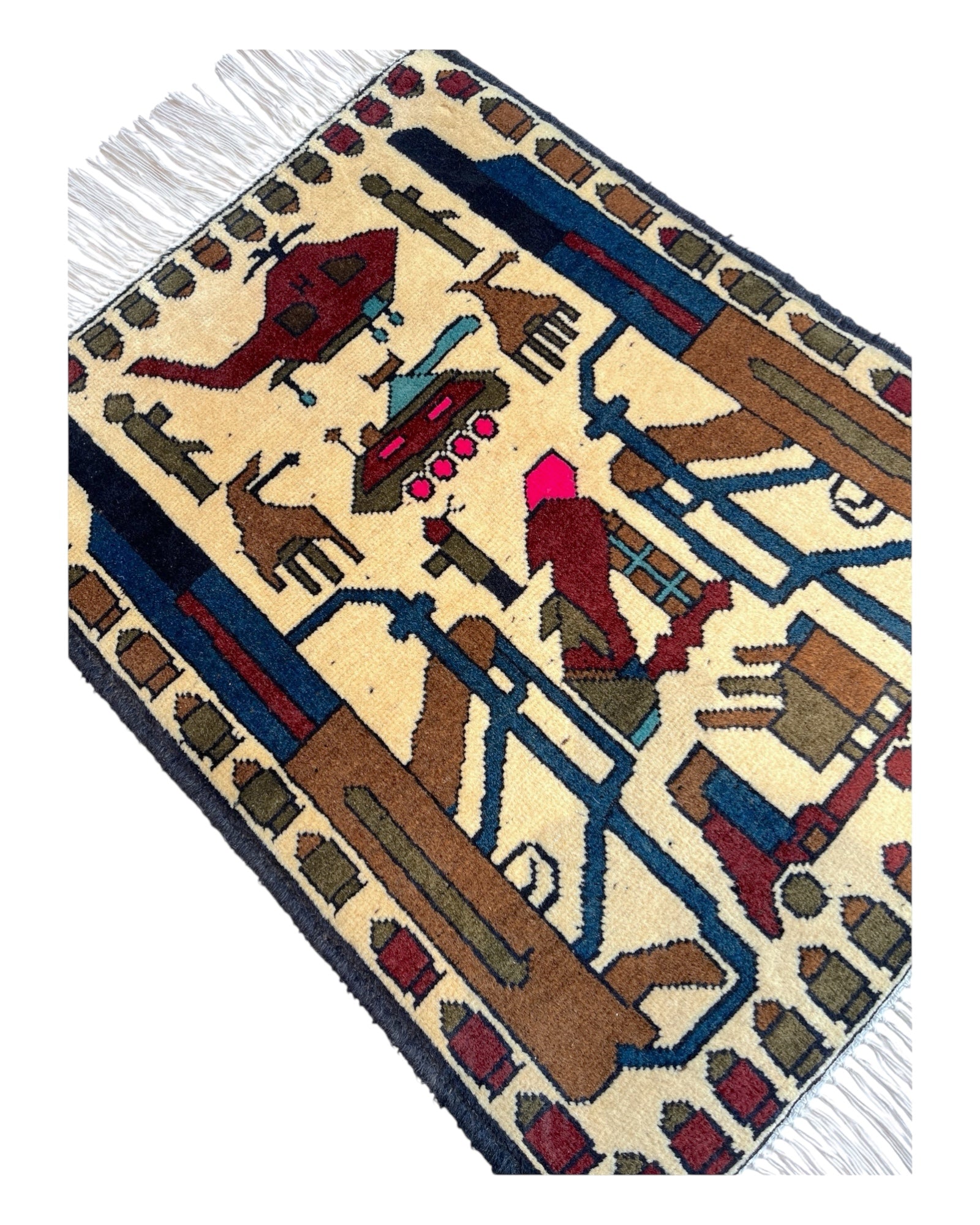 78cm x 60cm Cream & Blue War Rug