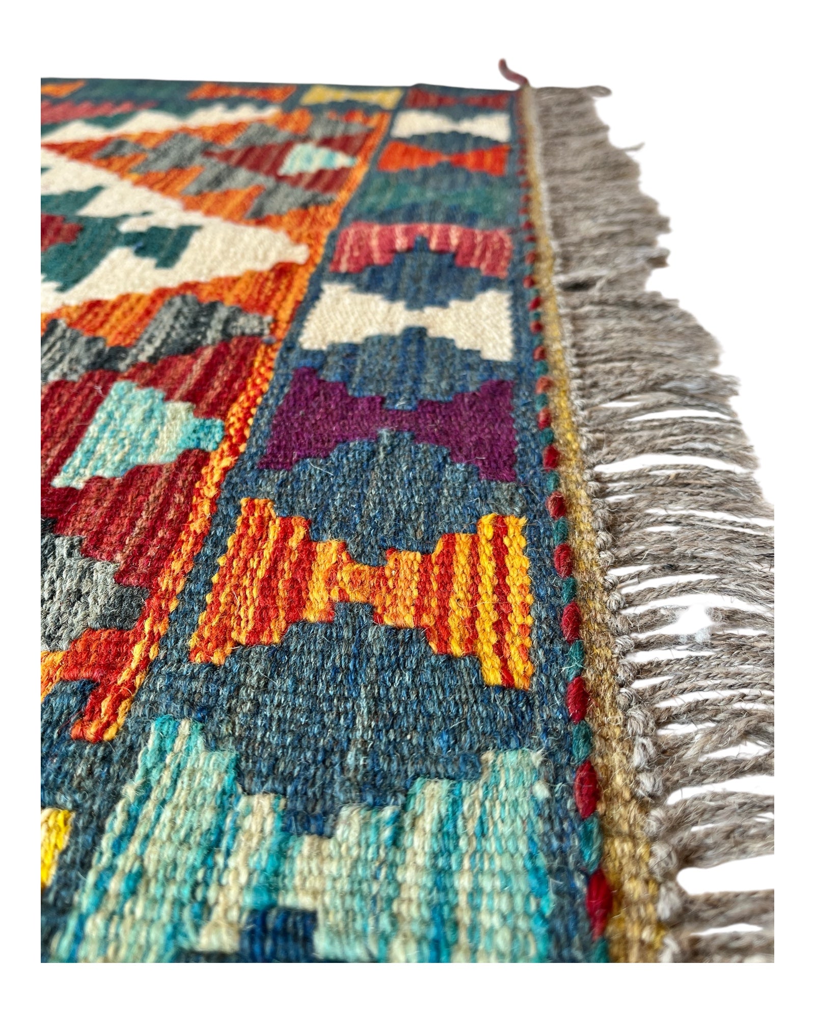 98cm x 67cm Teal & Orange Maymana Kilim Doormat