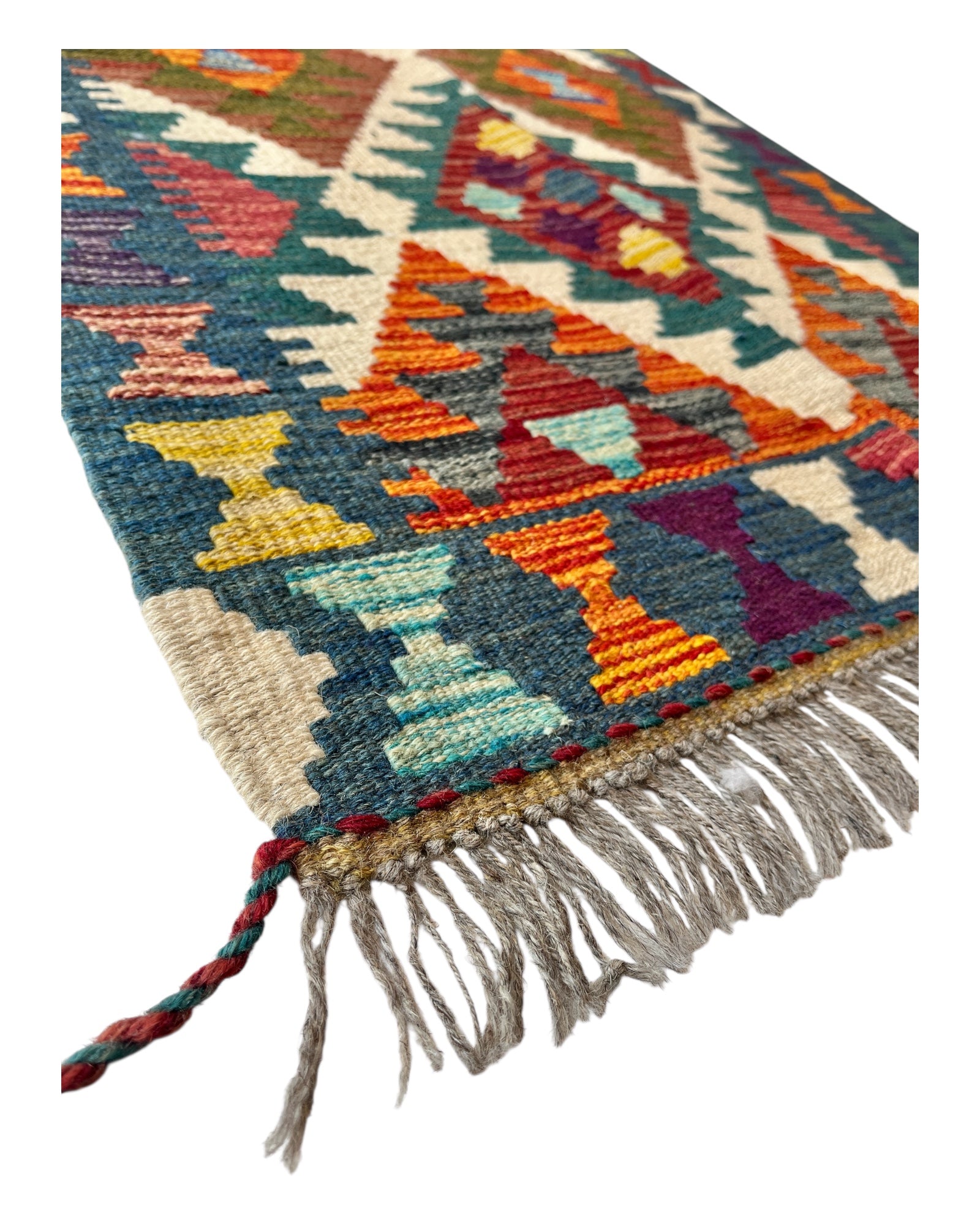 98cm x 67cm Teal & Orange Maymana Kilim Doormat