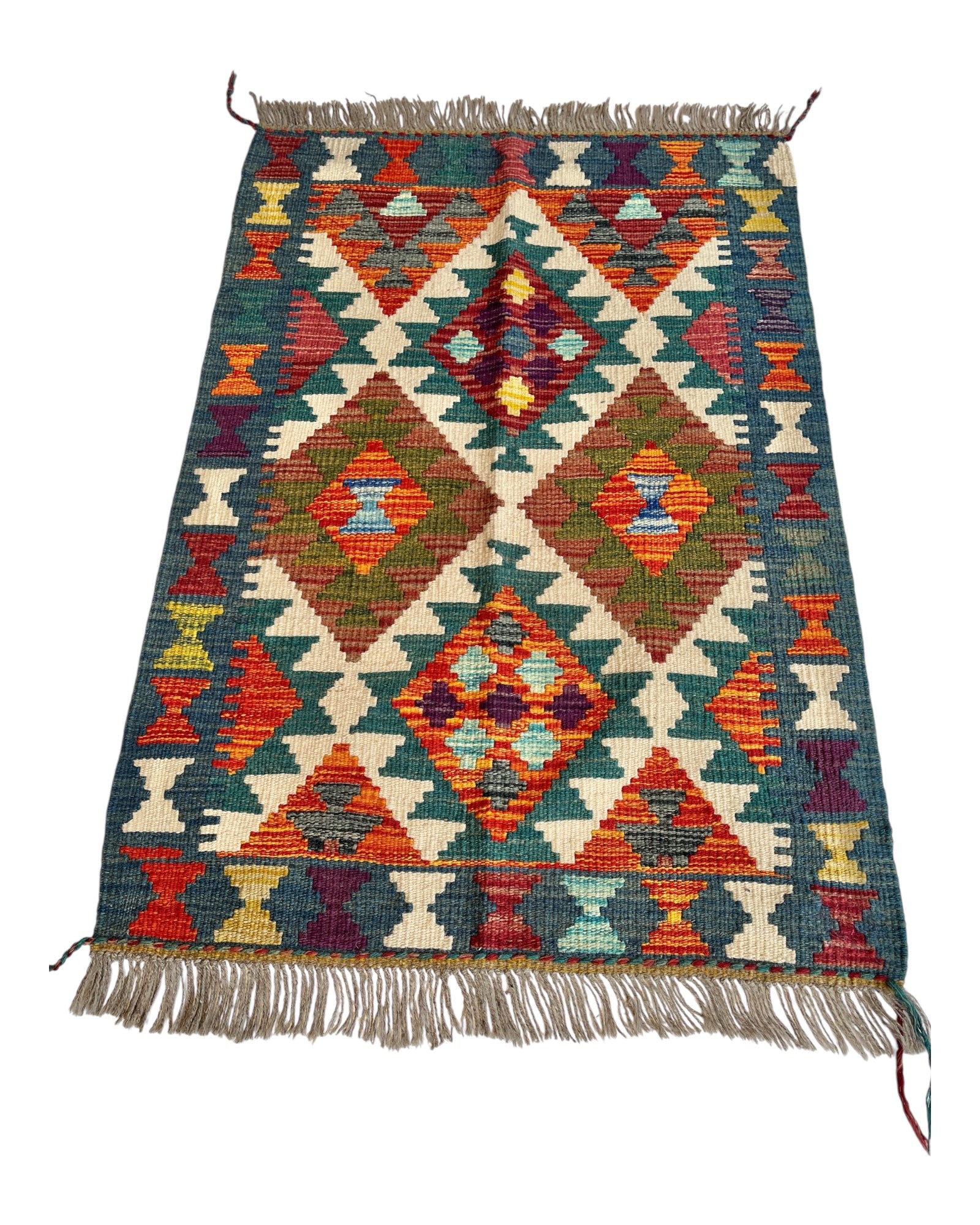 98cm x 67cm Teal & Orange Maymana Kilim Doormat