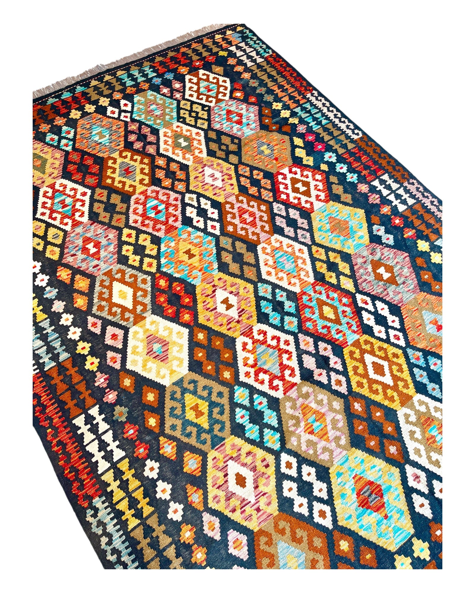 292cm x 204cm Black & Orange Maymana Kilim