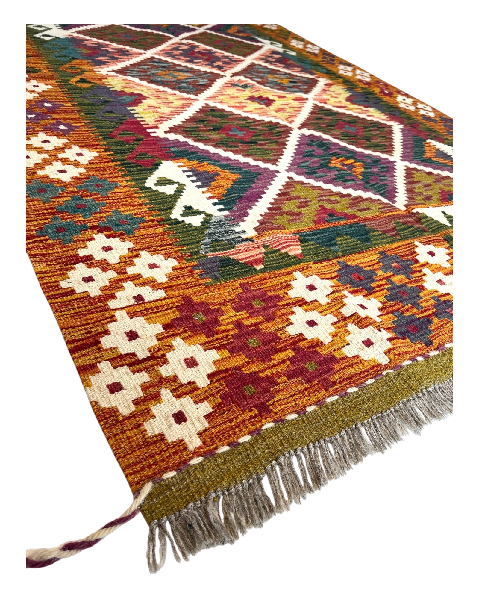 184cm x 122cm Orange Maymana Kilim