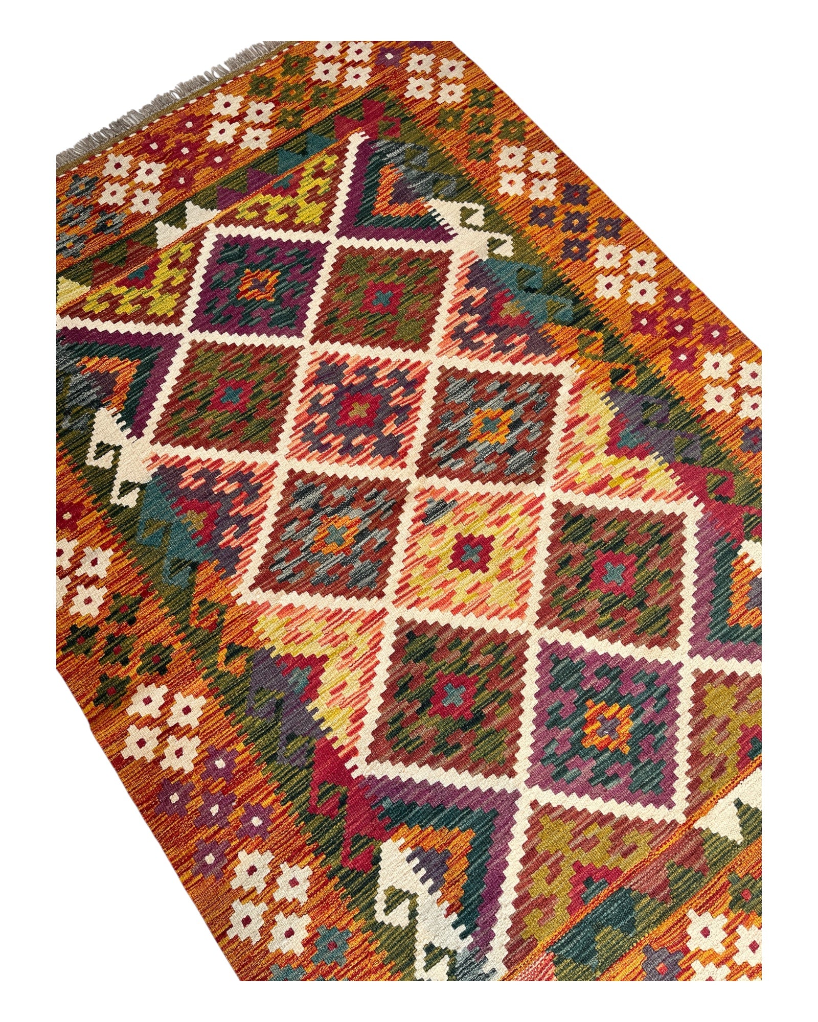 184cm x 122cm Orange Maymana Kilim