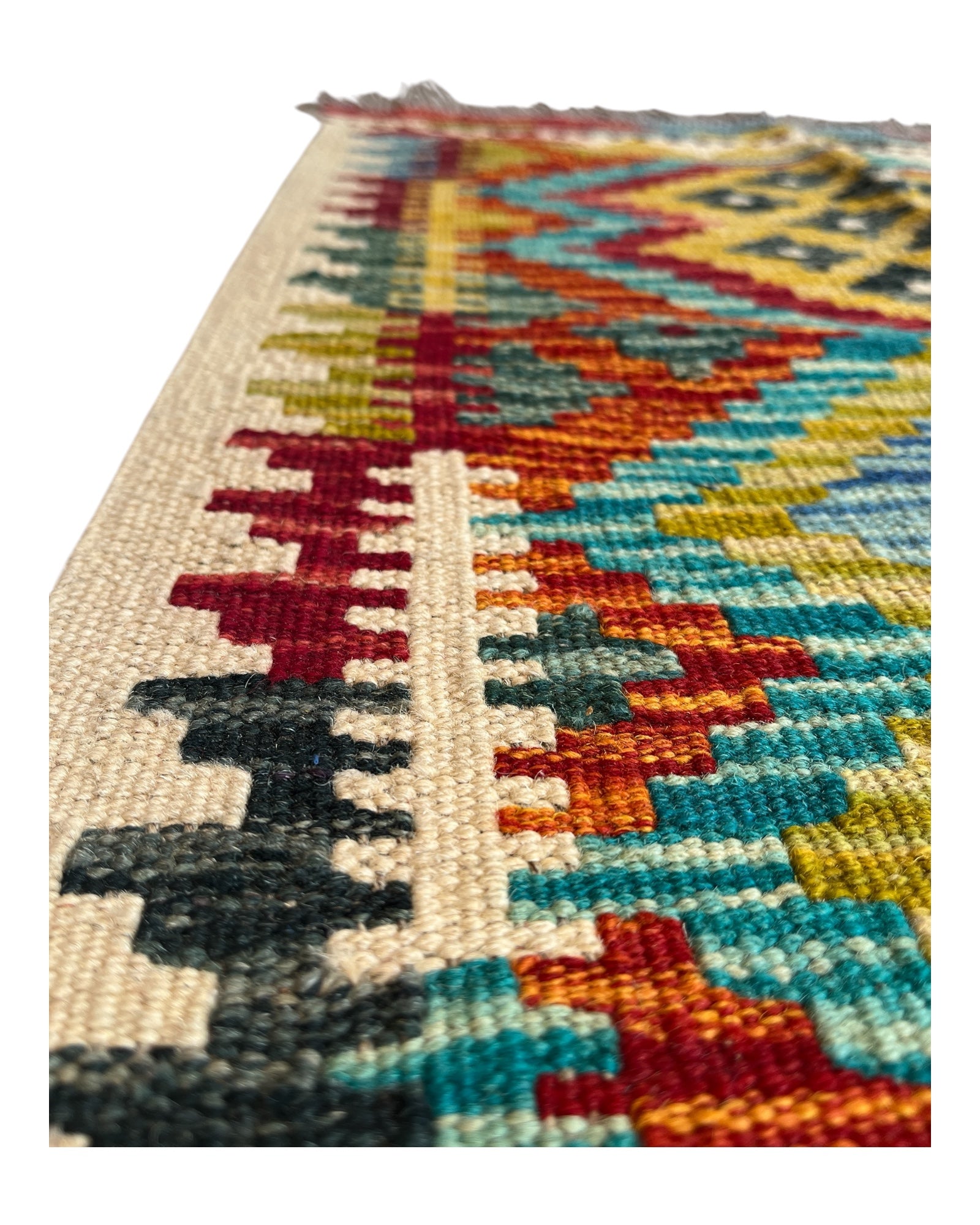 80cm x 56cm Cream & Burgundy Maymana Kilim Doormat