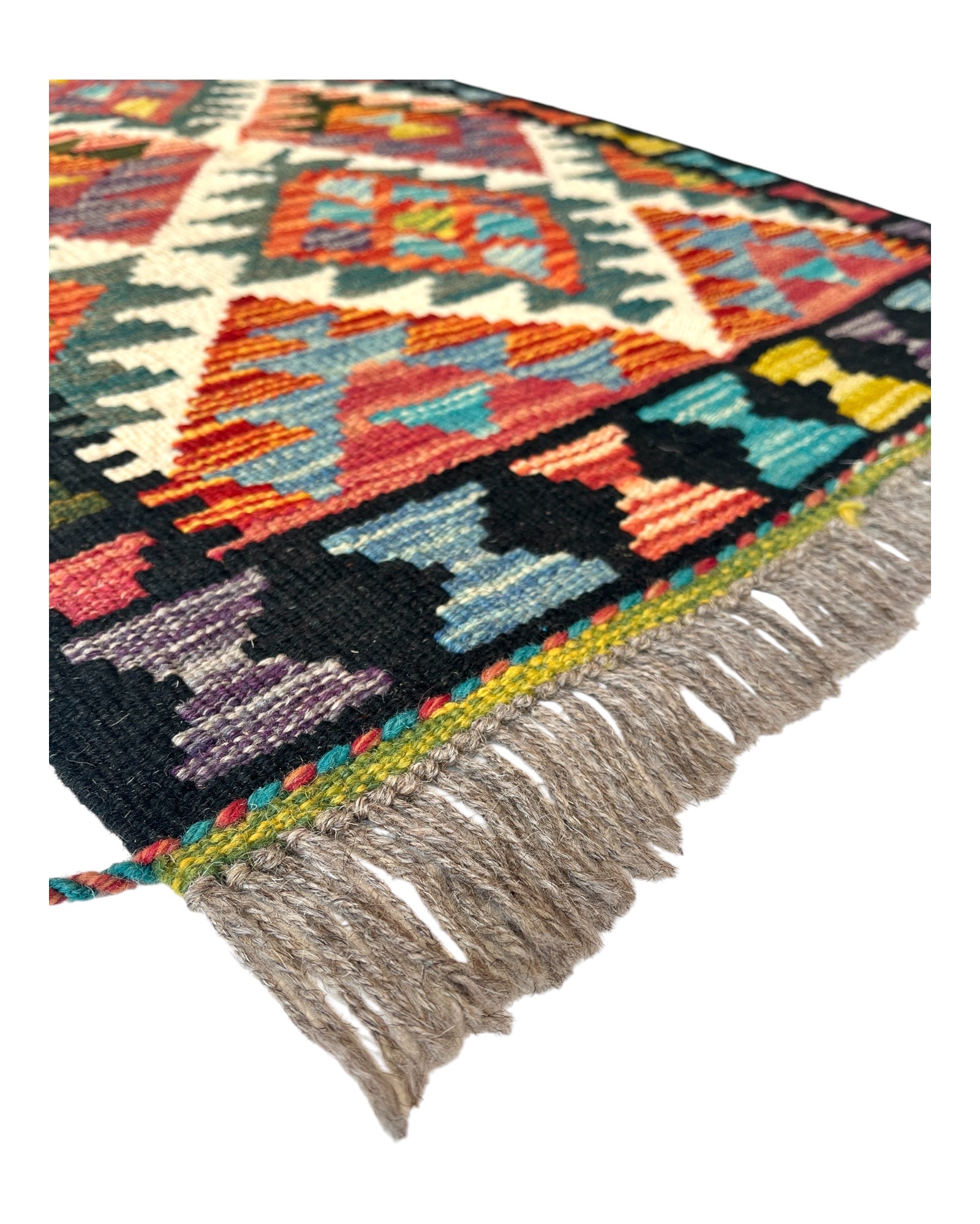 97cm x 65cm Black & Green Maymana Kilim Doormat
