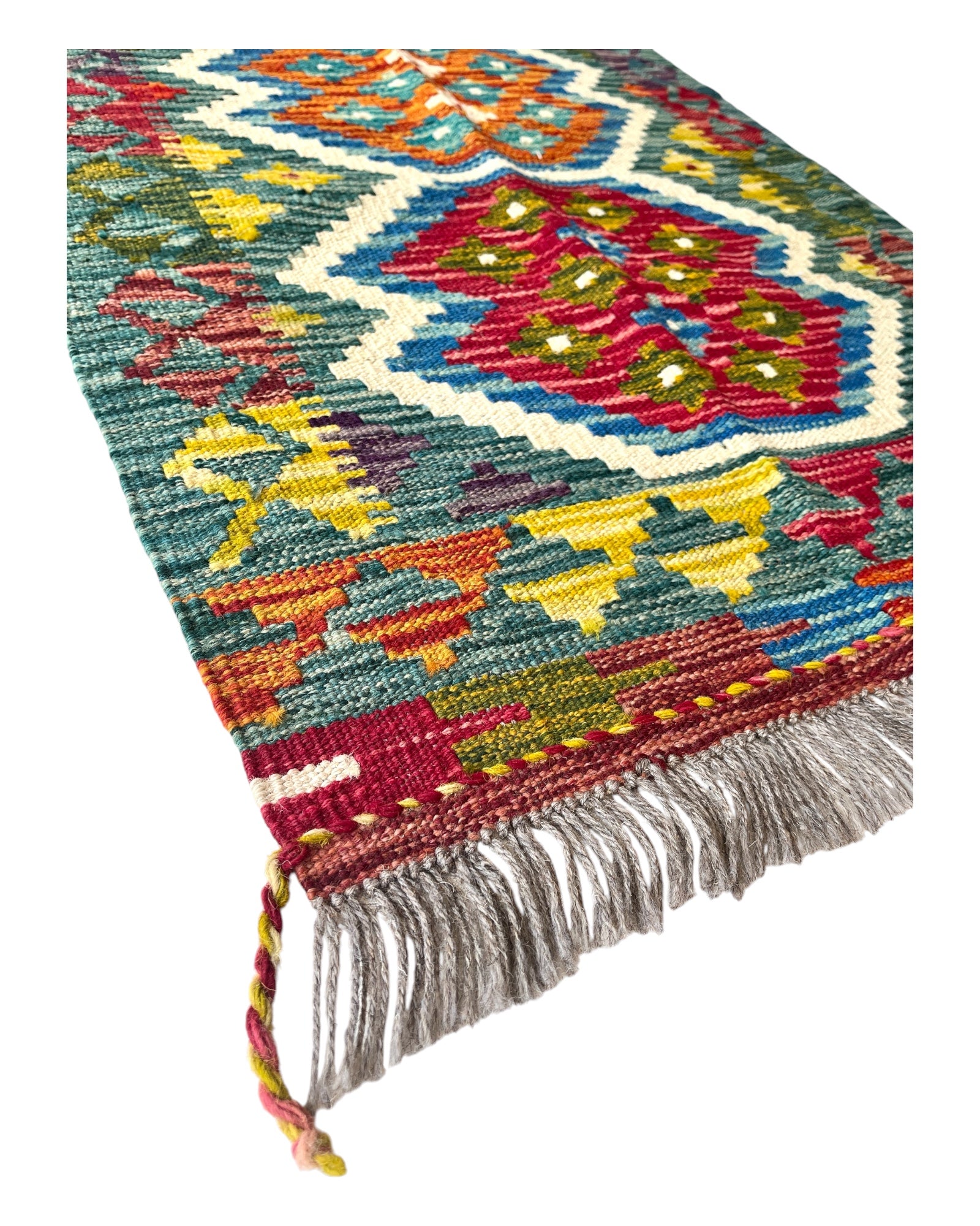 145cm x 60cm Tea & Pink Maymana Kilim Runner