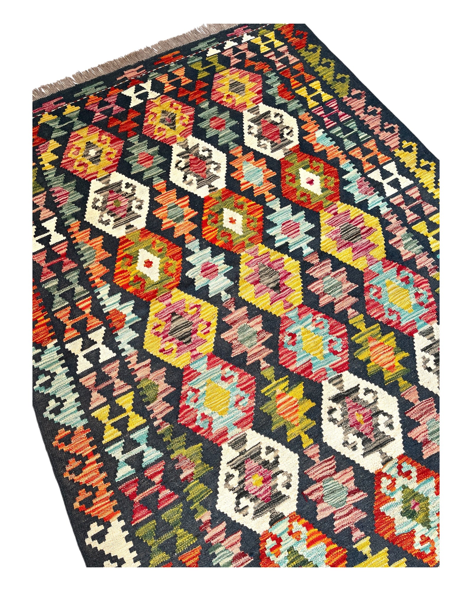 190cm x 128cm Navy & Green Maymana Kilim