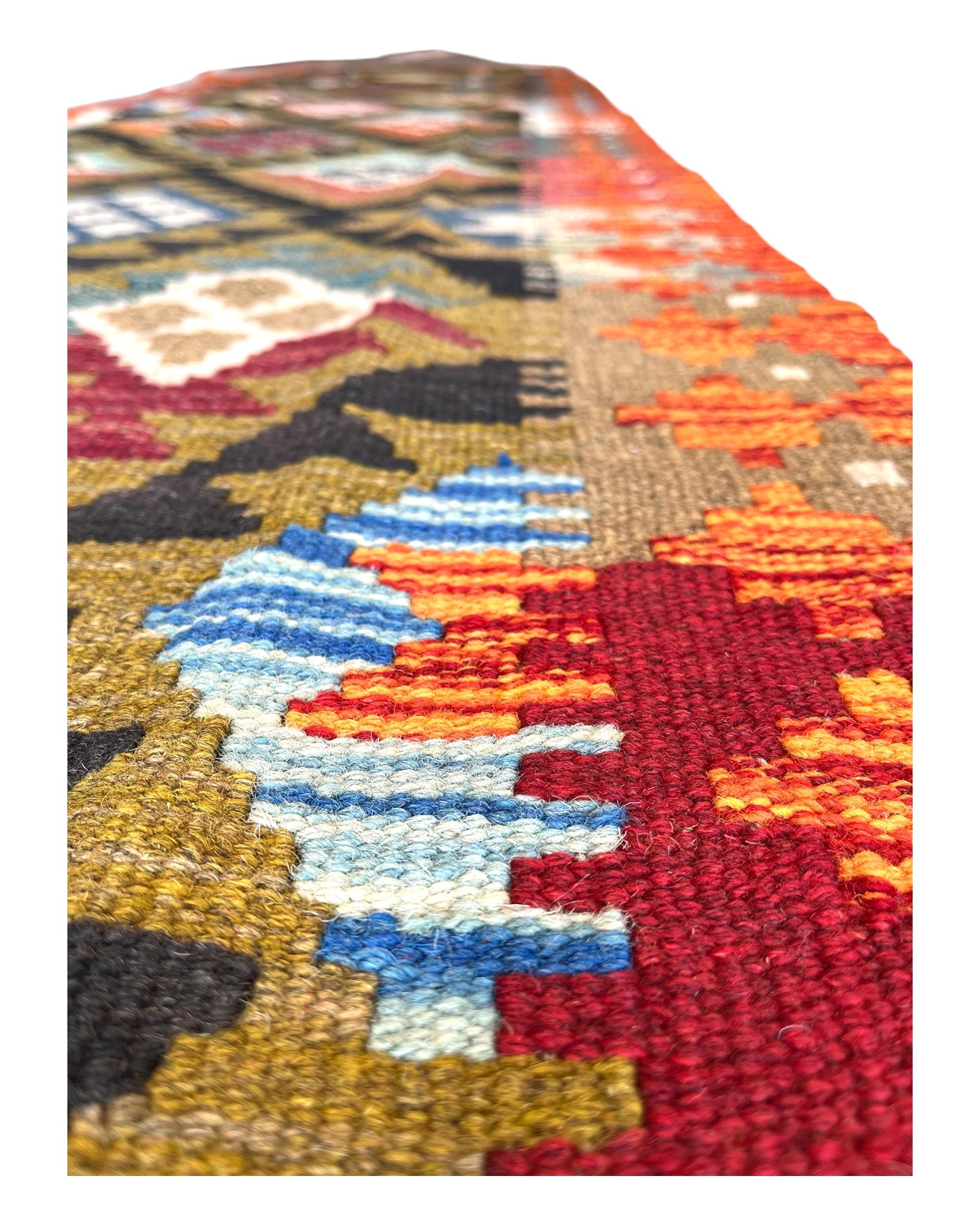 385cm x 82cm Orange & Green Maymana Kilim Runner
