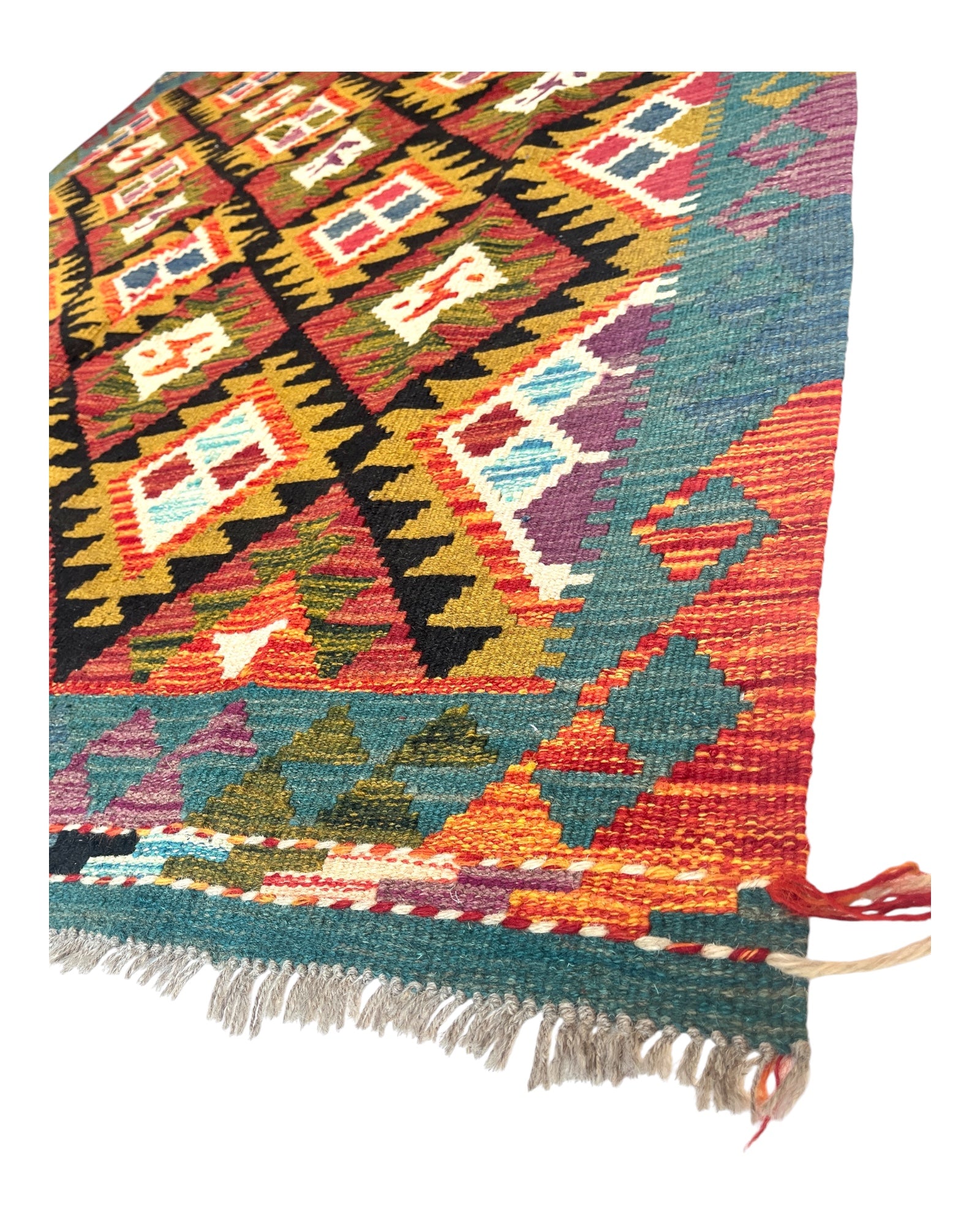 192cm x 152cm Green & Black Maymana Kilim