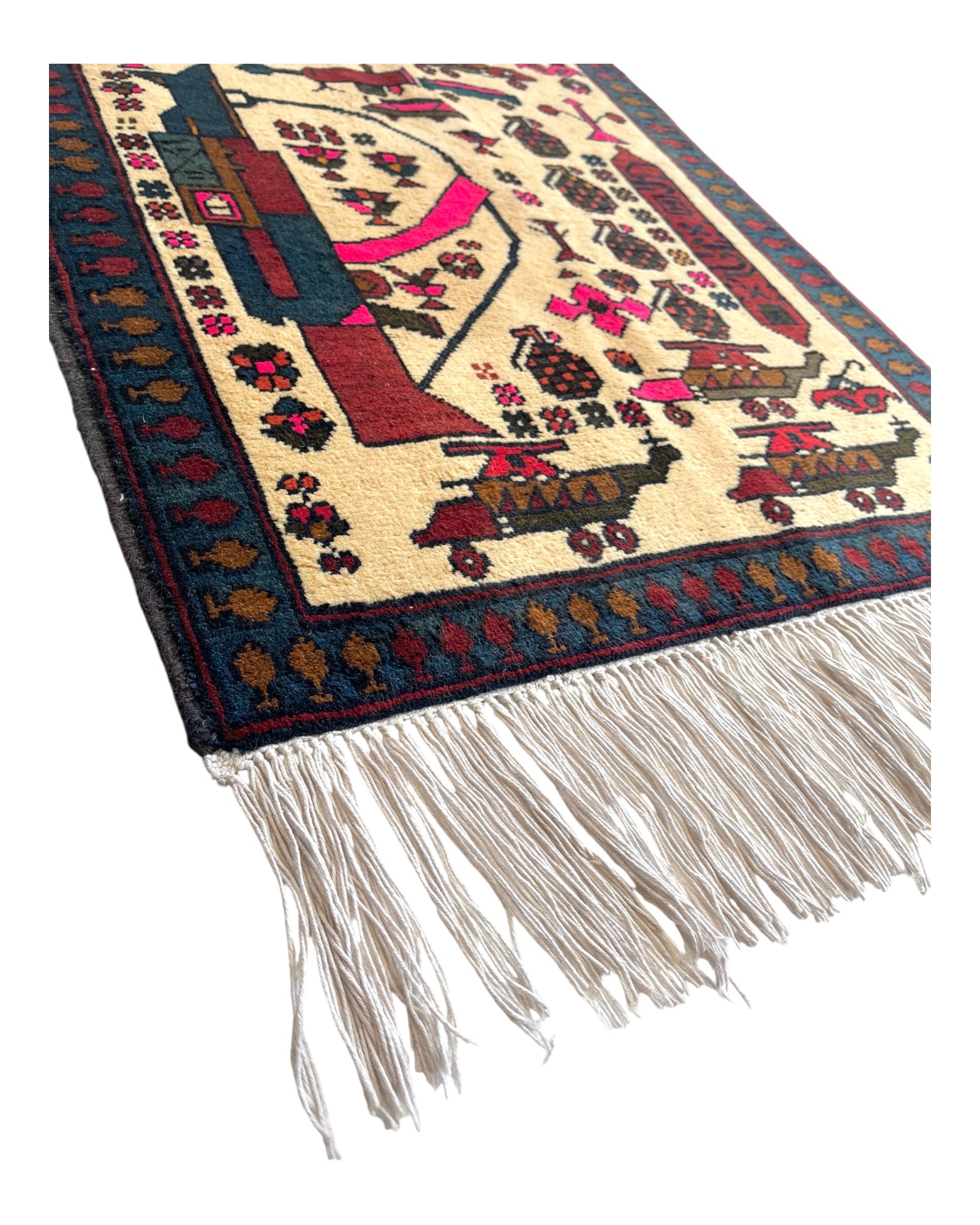 76cm x 60cm Cream, Pink & Teal War Rug