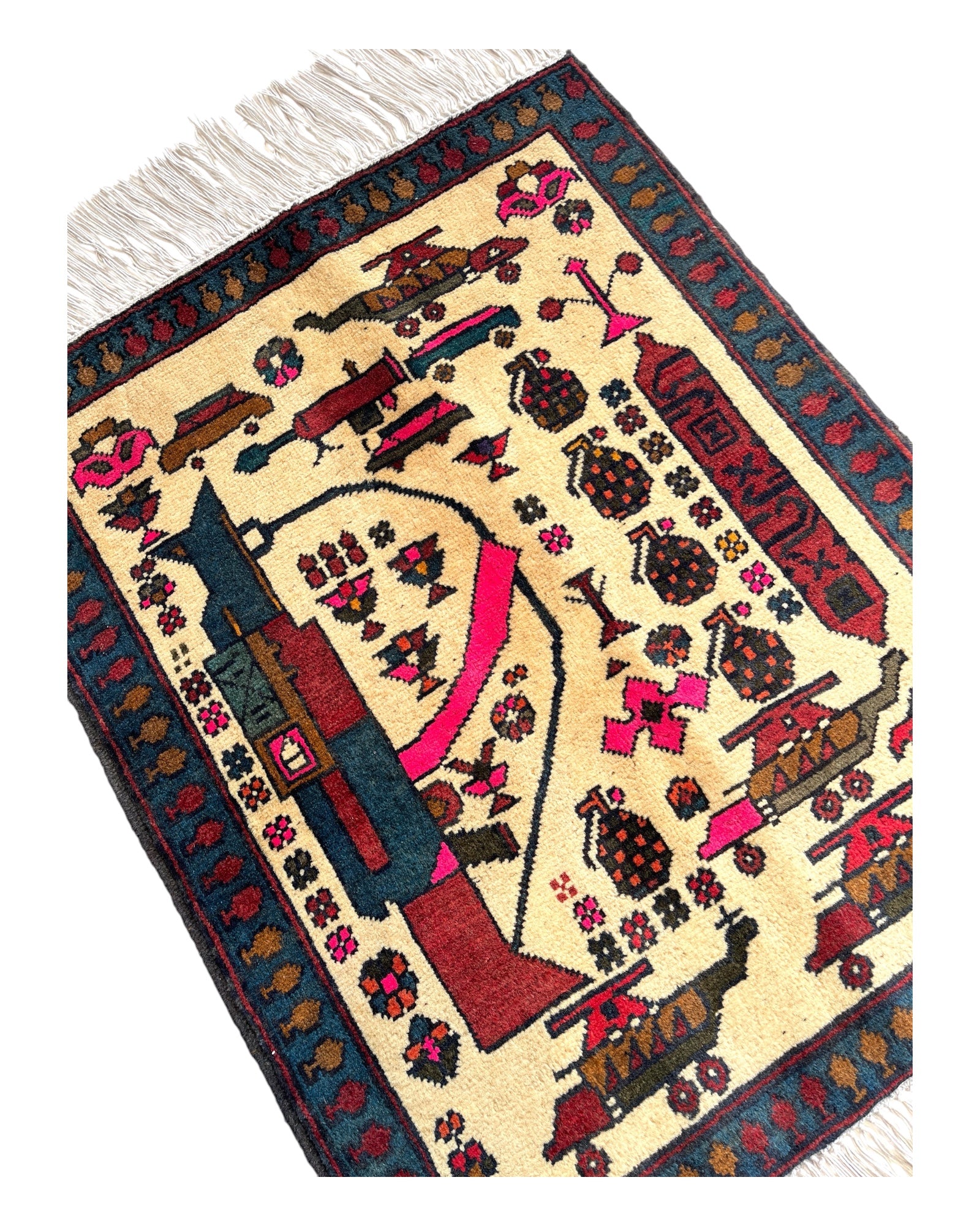 76cm x 60cm Cream, Pink & Teal War Rug