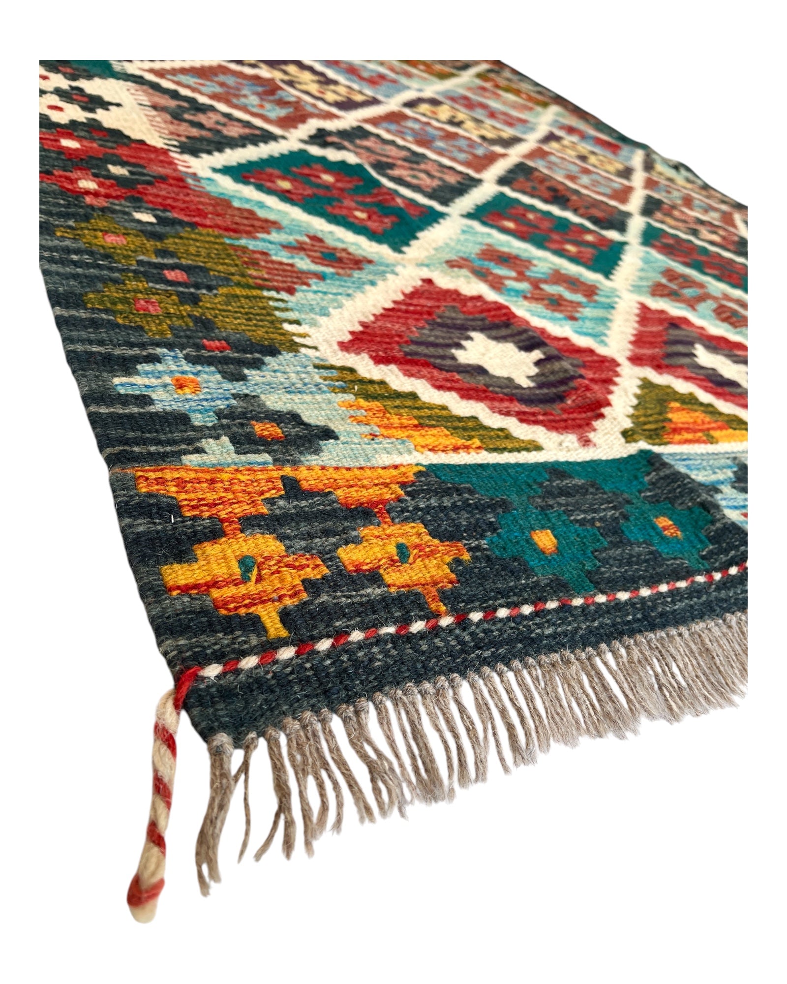 200cm x 127cm Multi & Charcoal Maymana Kilim