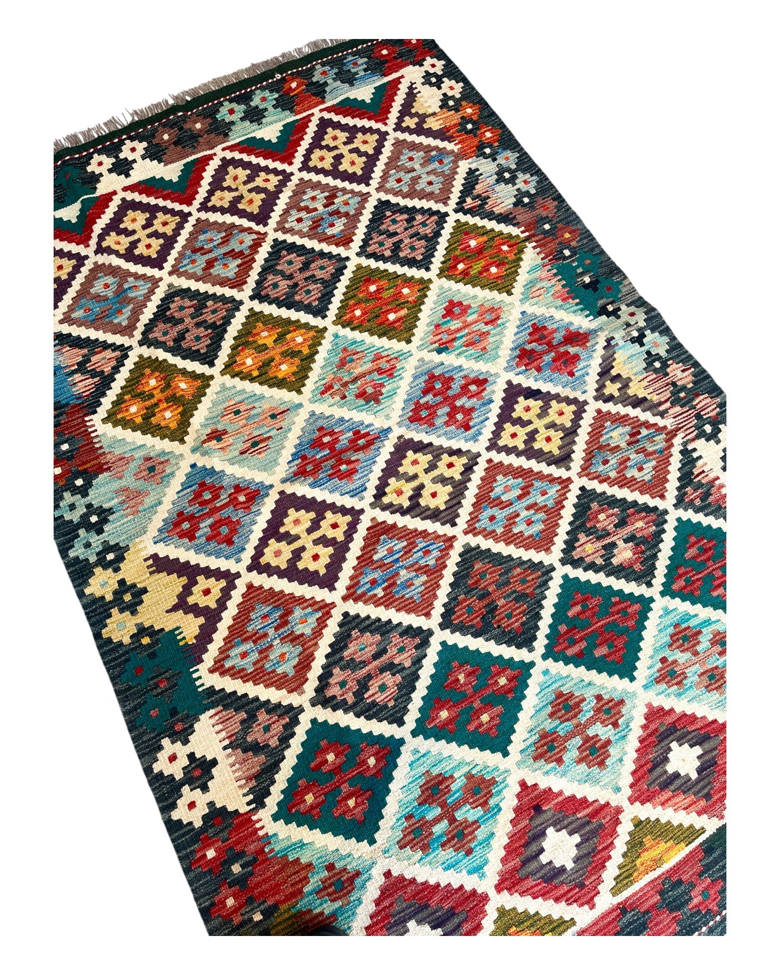 200cm x 127cm Multi & Charcoal Maymana Kilim