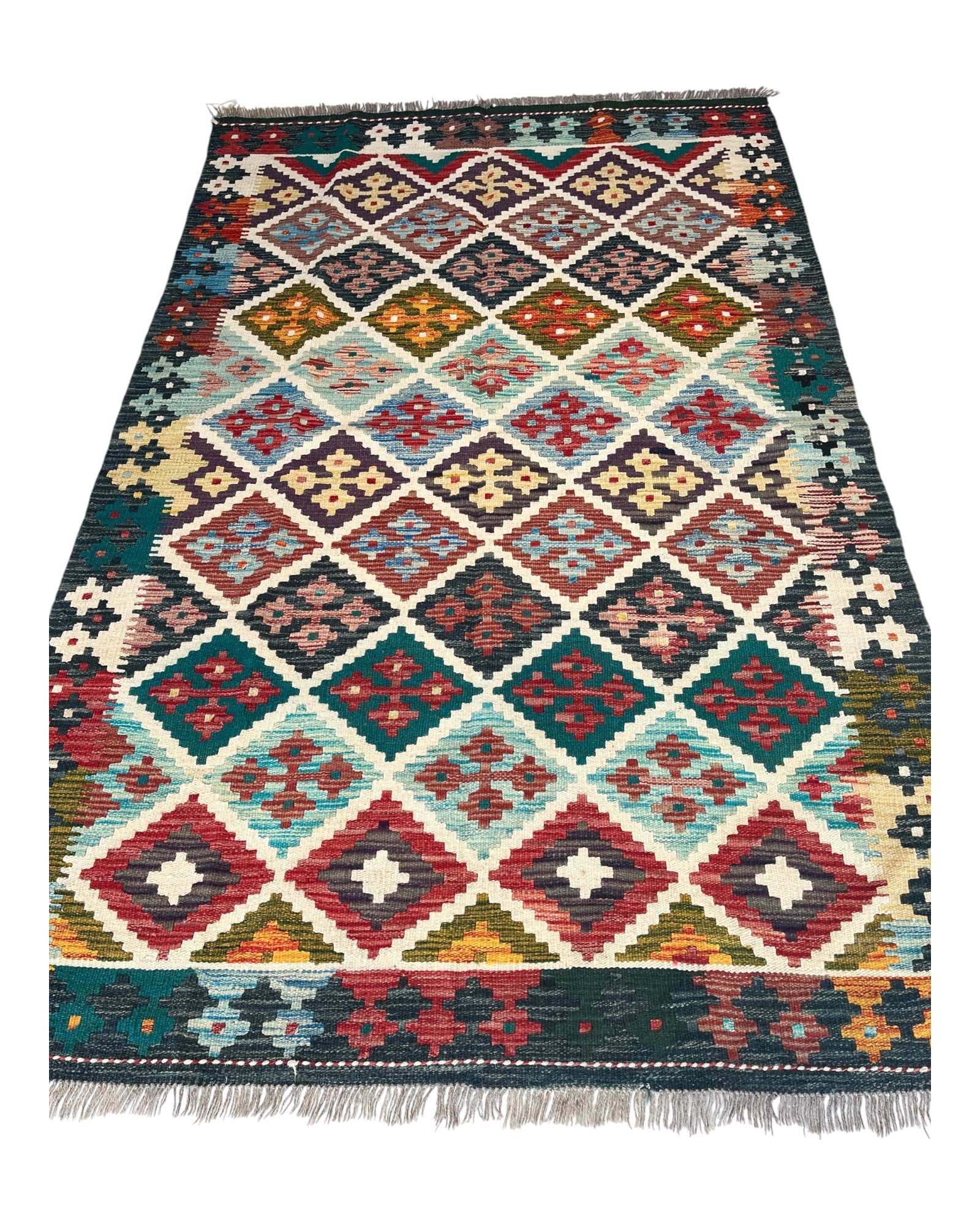 200cm x 127cm Multi & Charcoal Maymana Kilim
