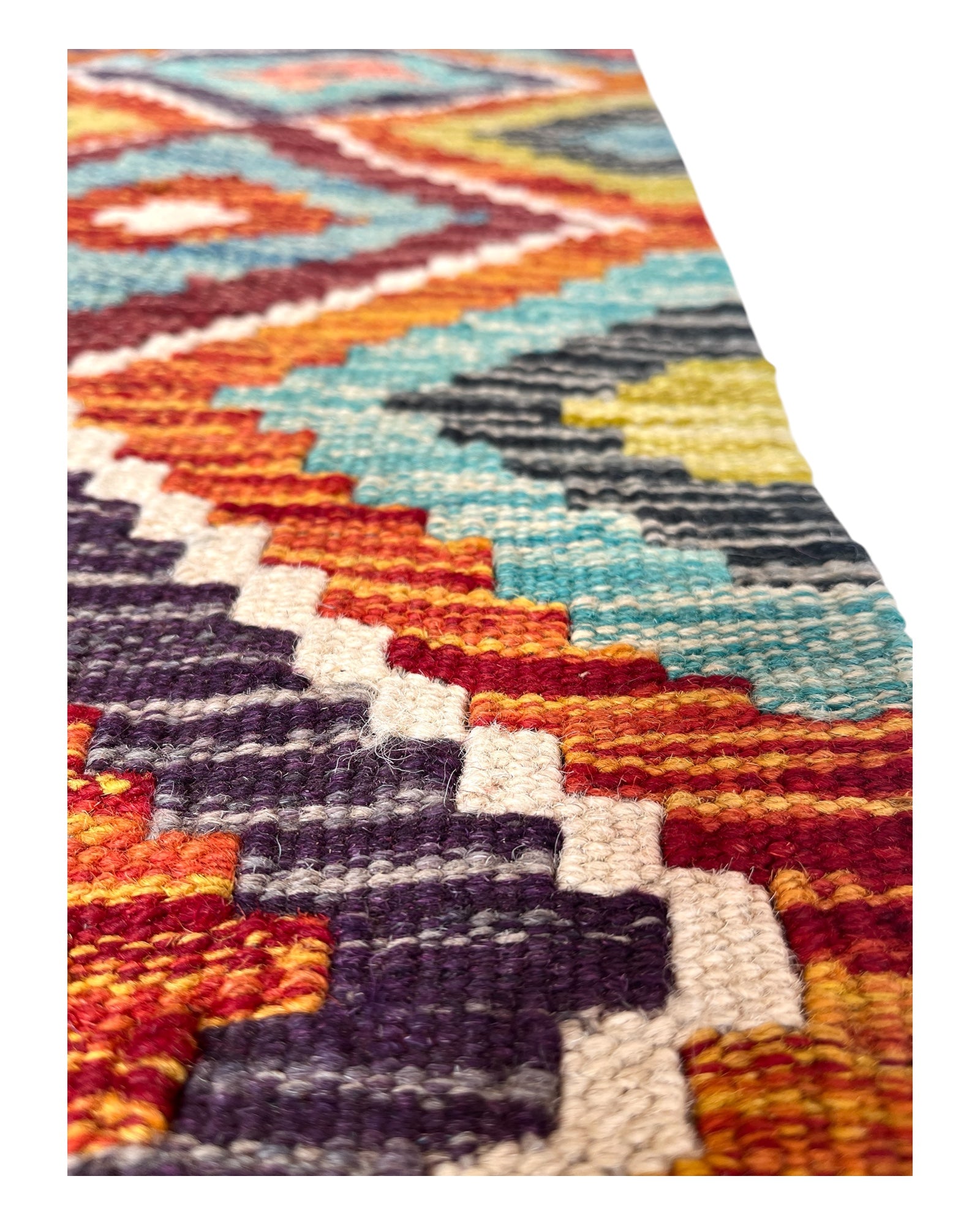 194cm x 104cm Turquoise & Orange Maymana Kilim
