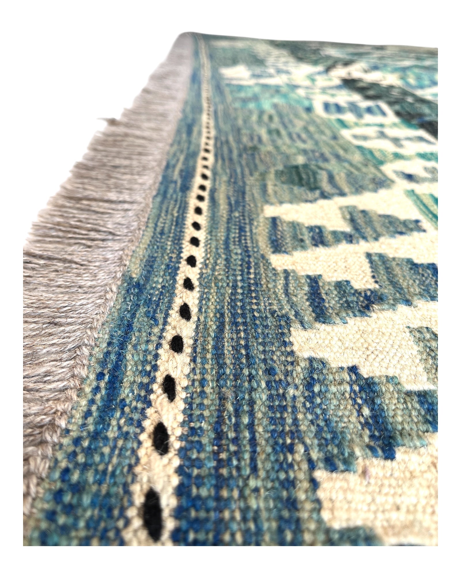 290cm x 210cm Turquoise & Cream Maymana Kilim