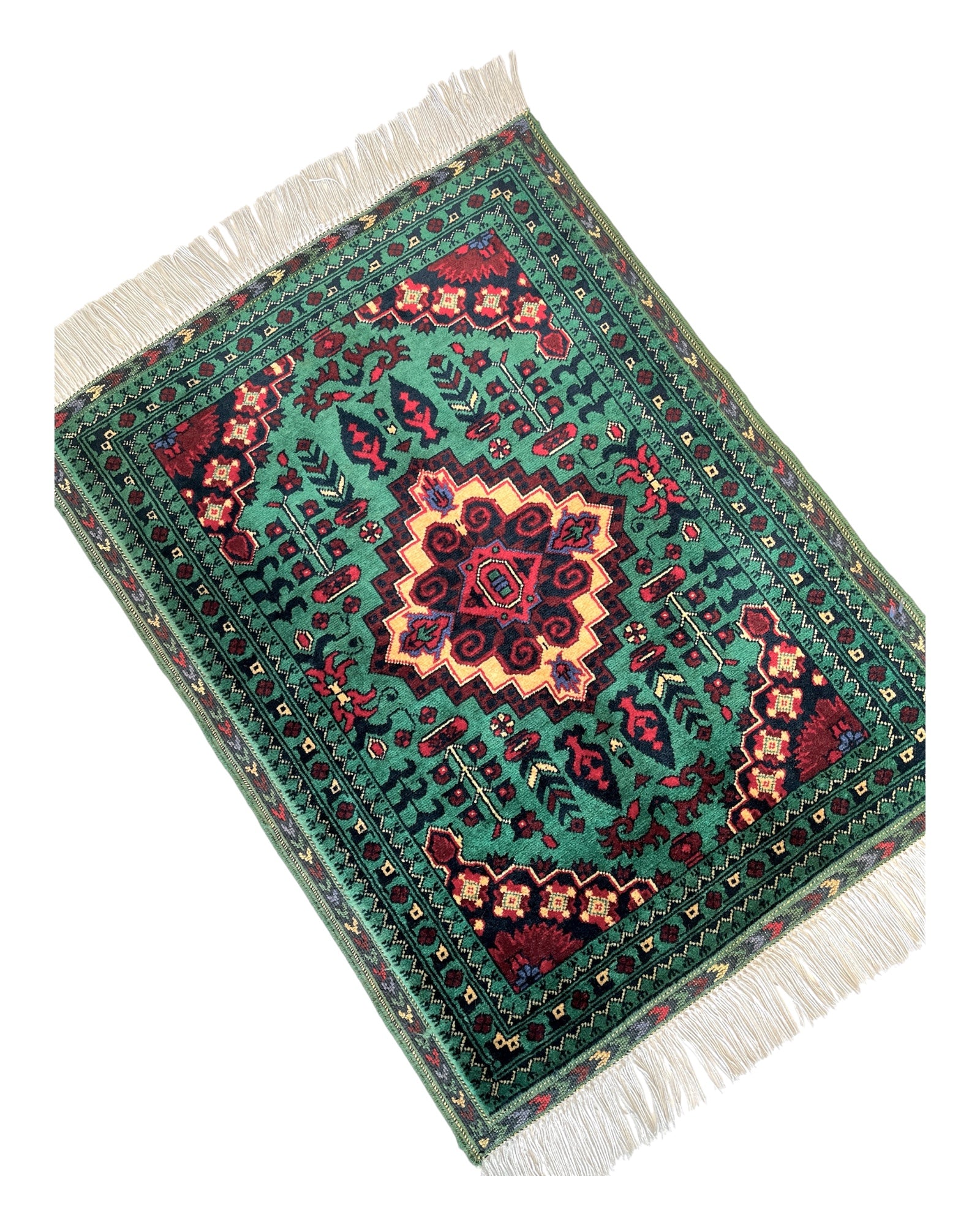 80cm x 62cm Green & Gold Afghan Doormat