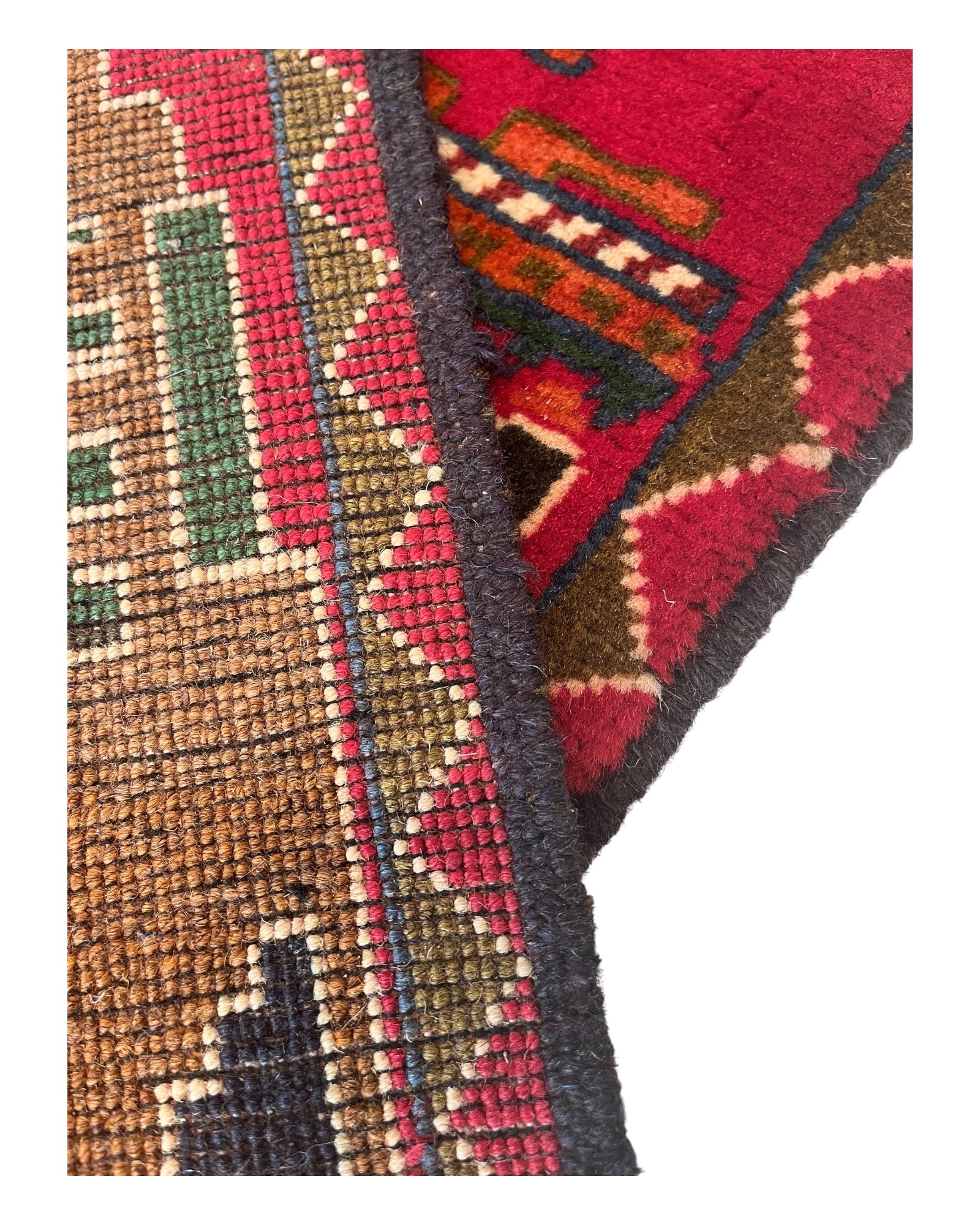 73cm x 59cm Red, Brown & Green War Rug