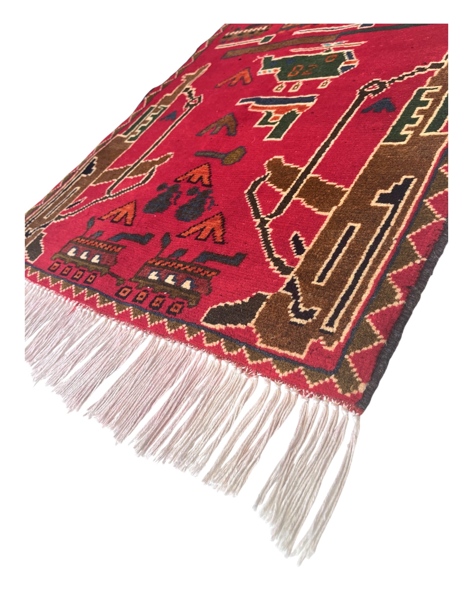 73cm x 59cm Red, Brown & Green War Rug