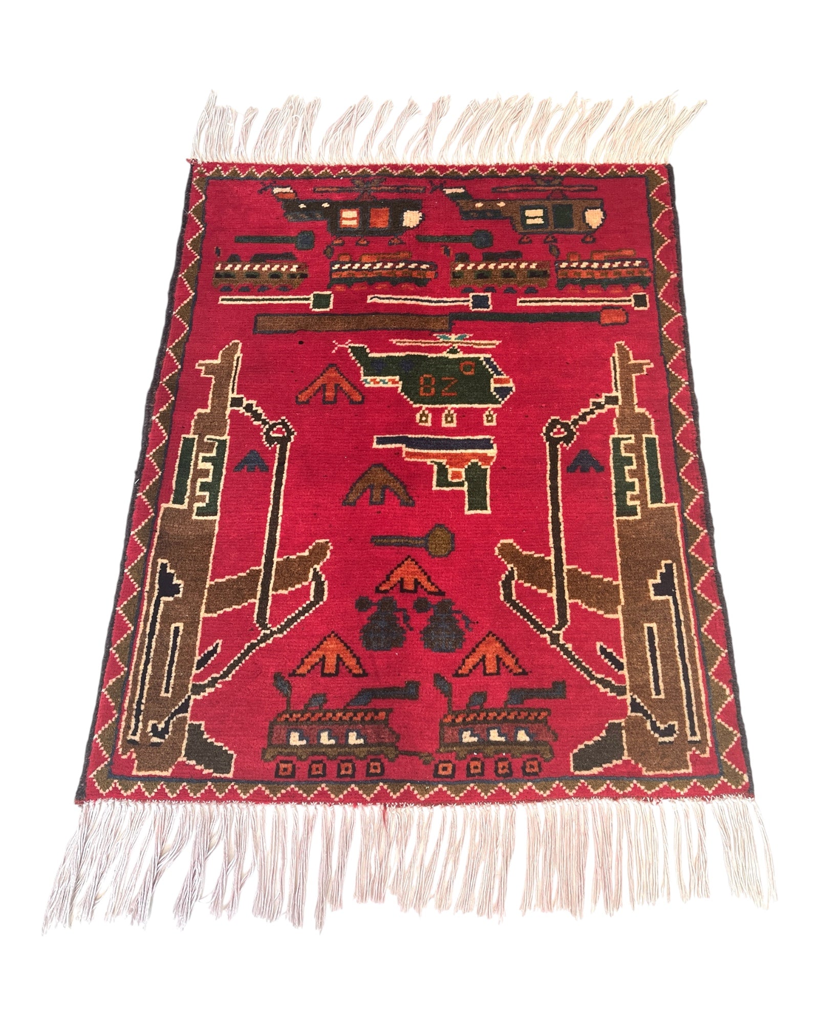 73cm x 59cm Red, Brown & Green War Rug