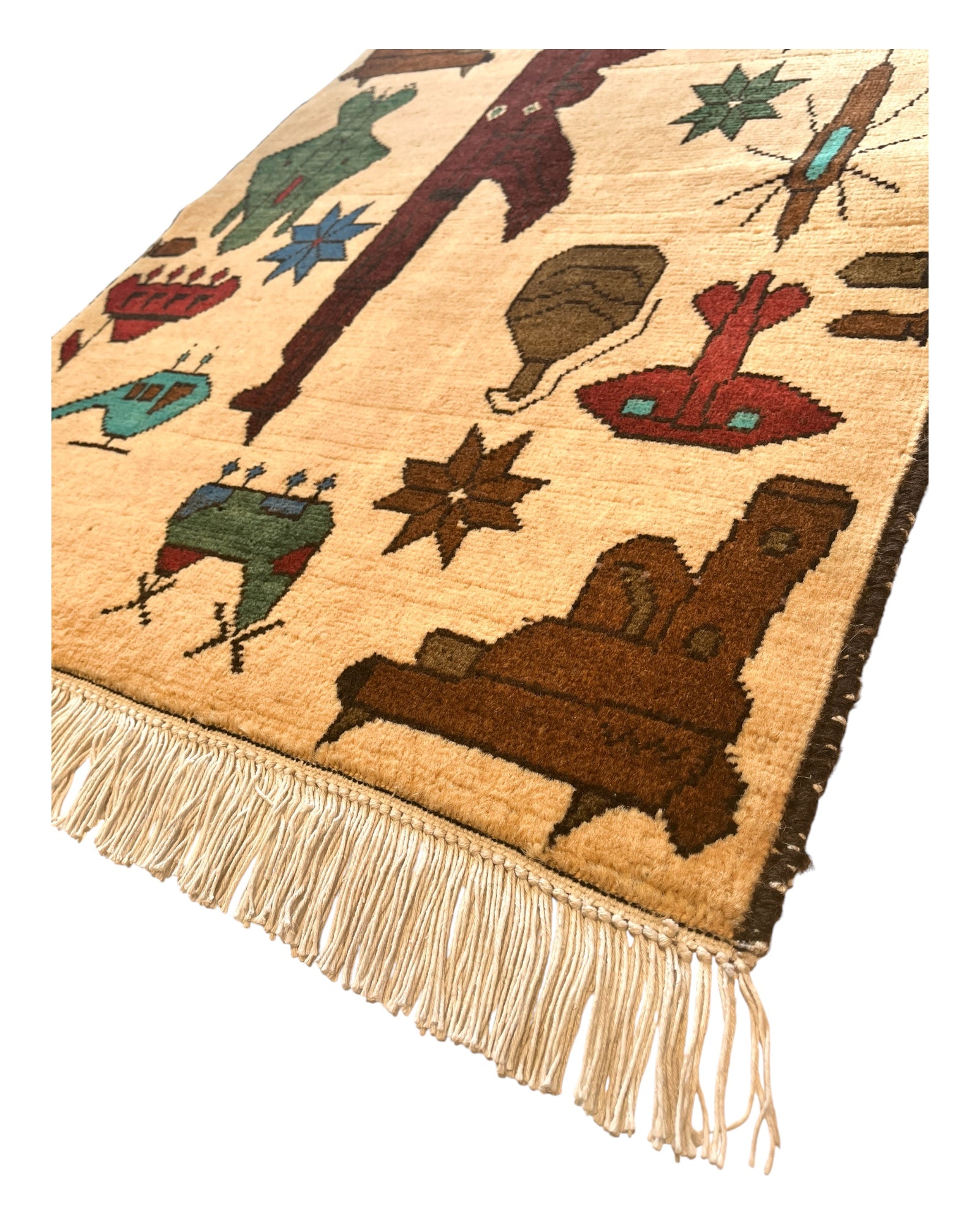 80cm x 62cm Cream, Brown & Burgundy War Rug