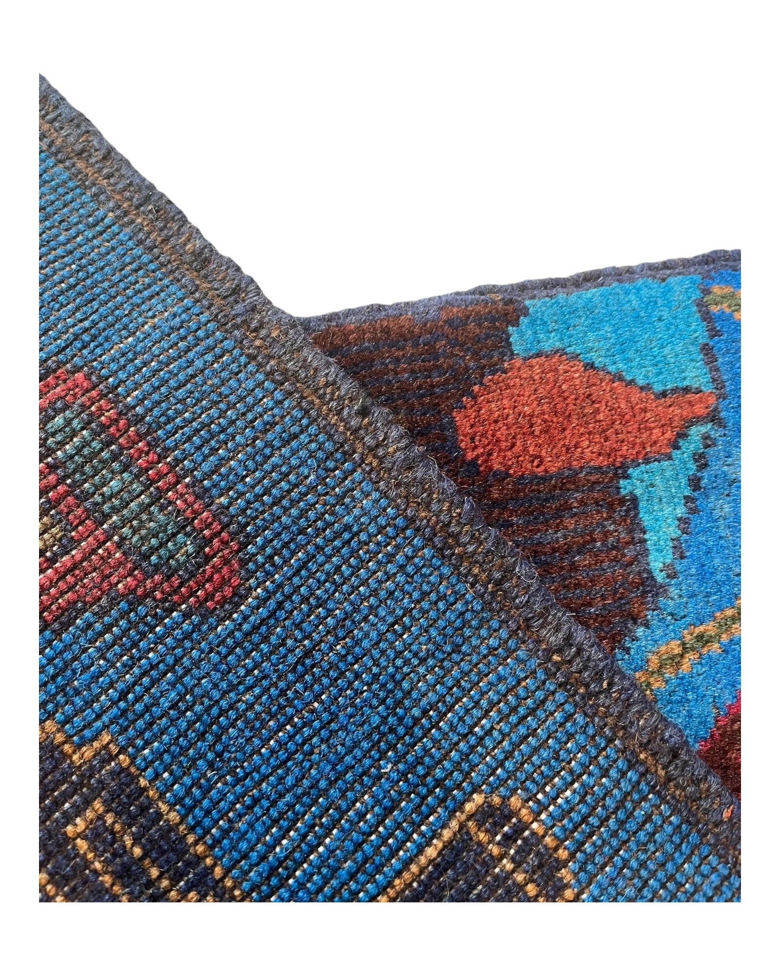 78cm x 56cm Blue & Burgundy War Rug