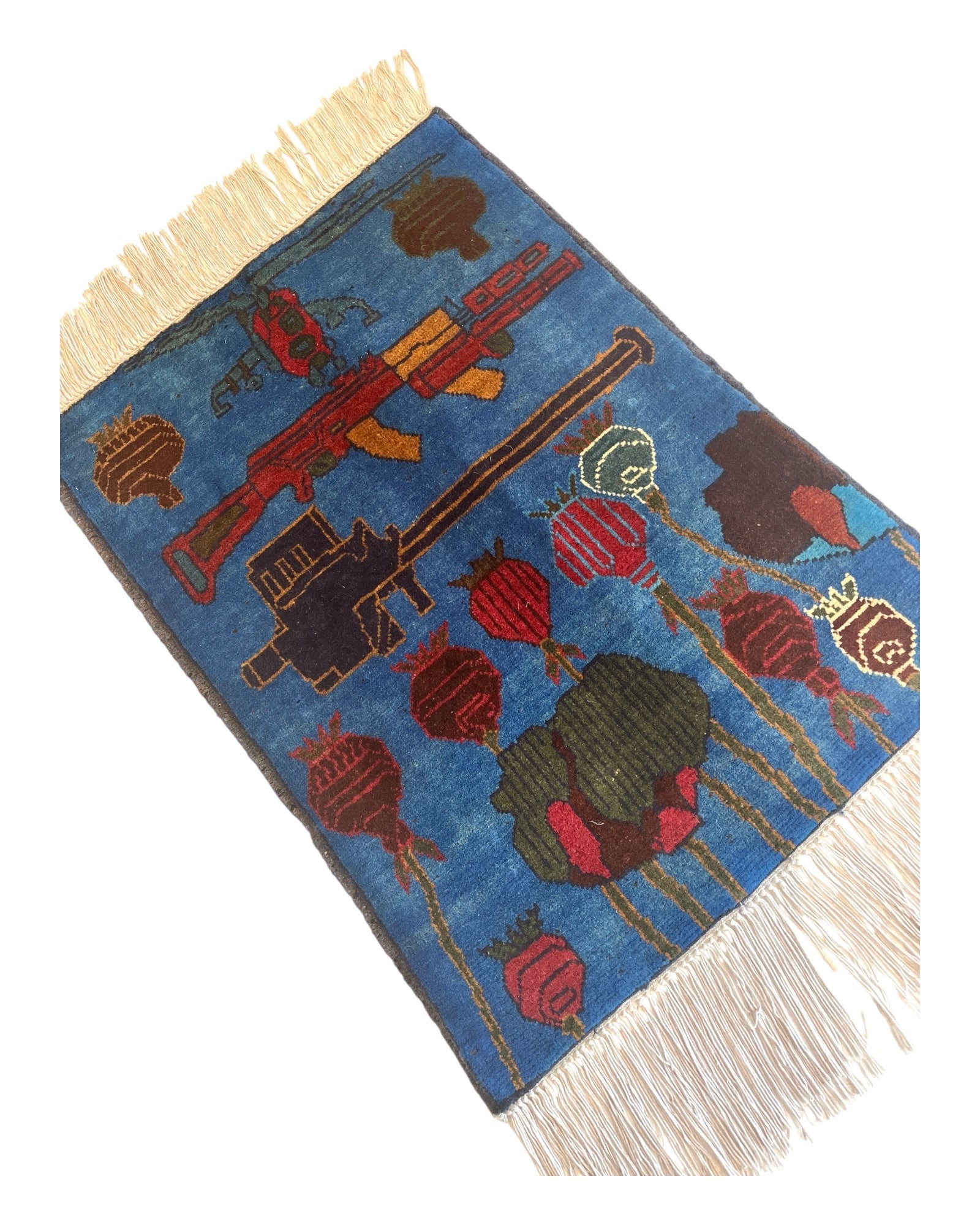 78cm x 56cm Blue & Burgundy War Rug