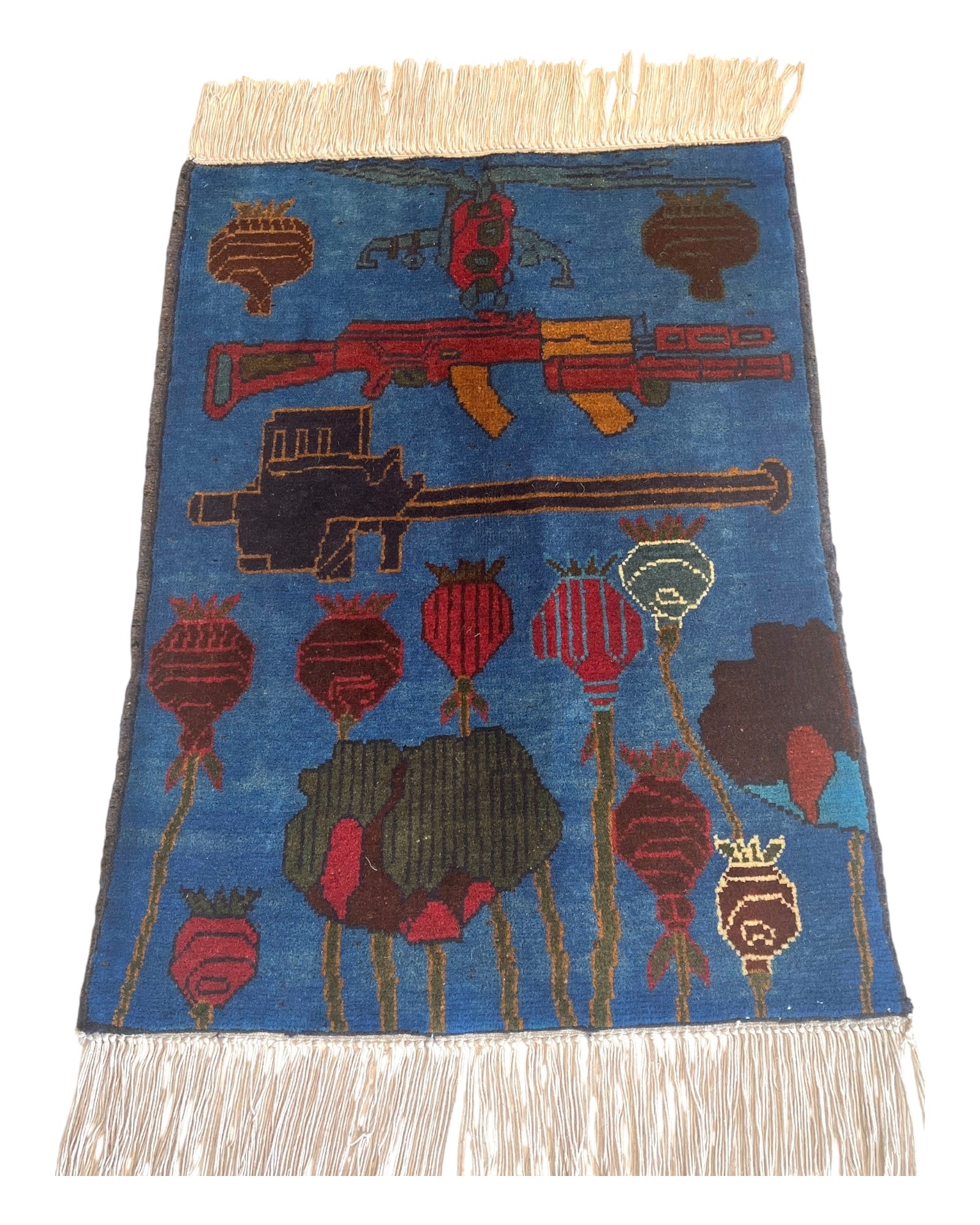 78cm x 56cm Blue & Burgundy War Rug