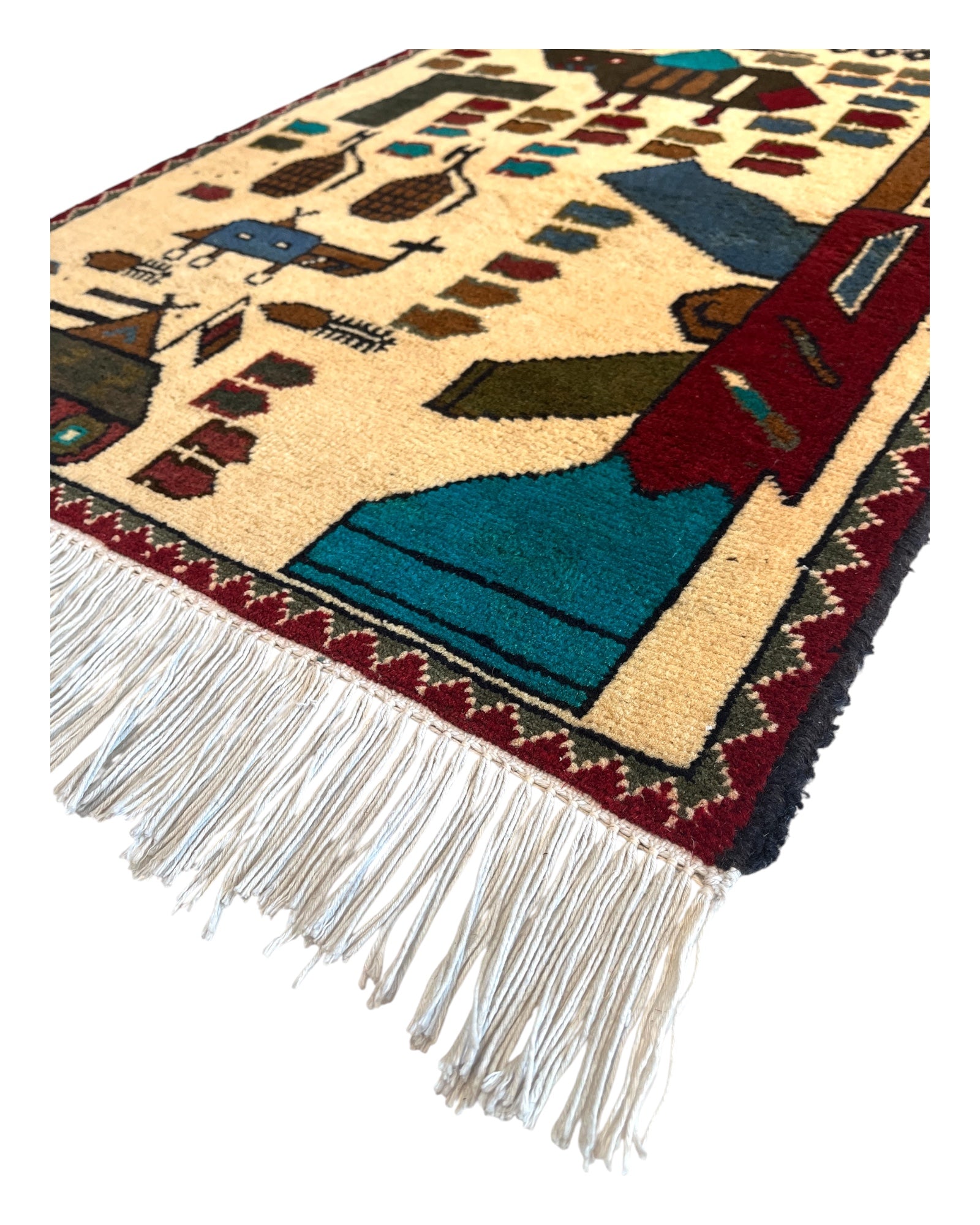 82cm x 60cm Cream, Burgundy & Teal War Rug