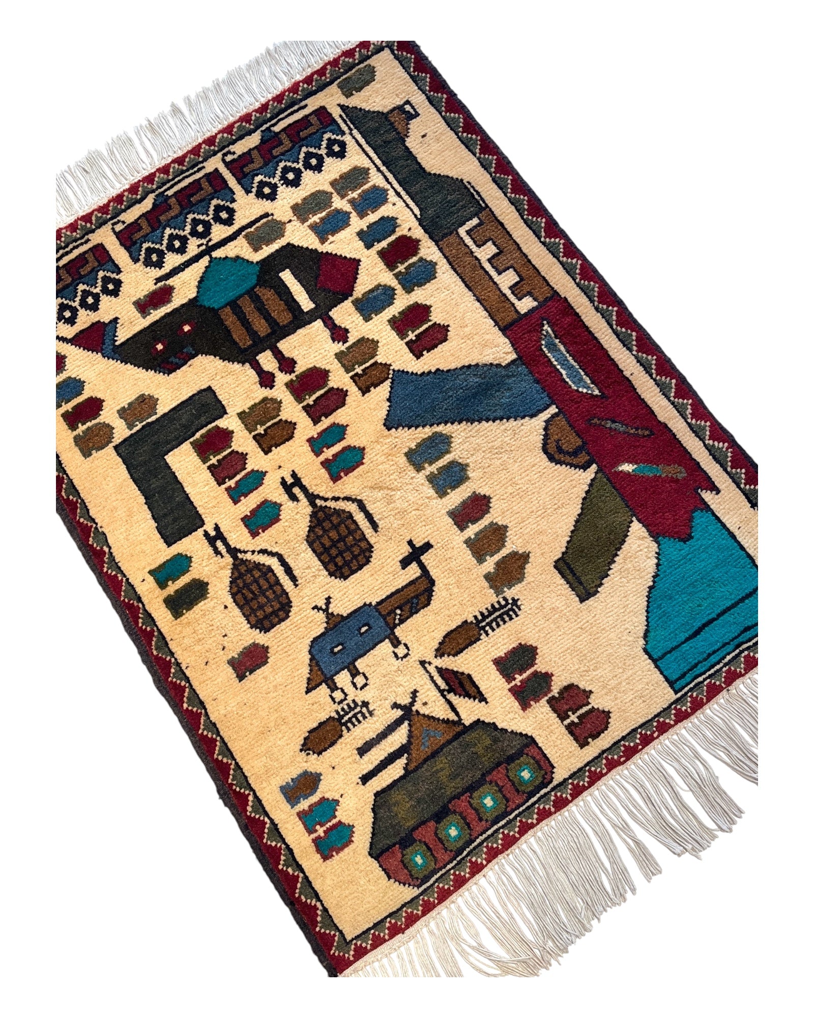82cm x 60cm Cream, Burgundy & Teal War Rug