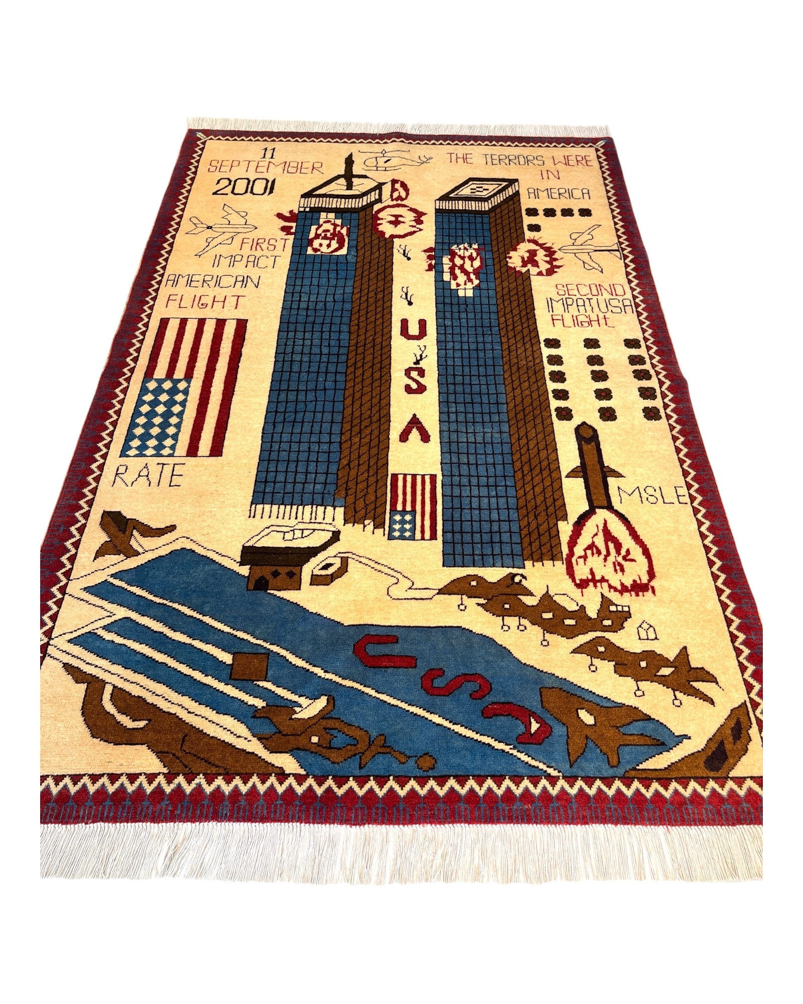 196cm x 130cm Twin Towers War Rug