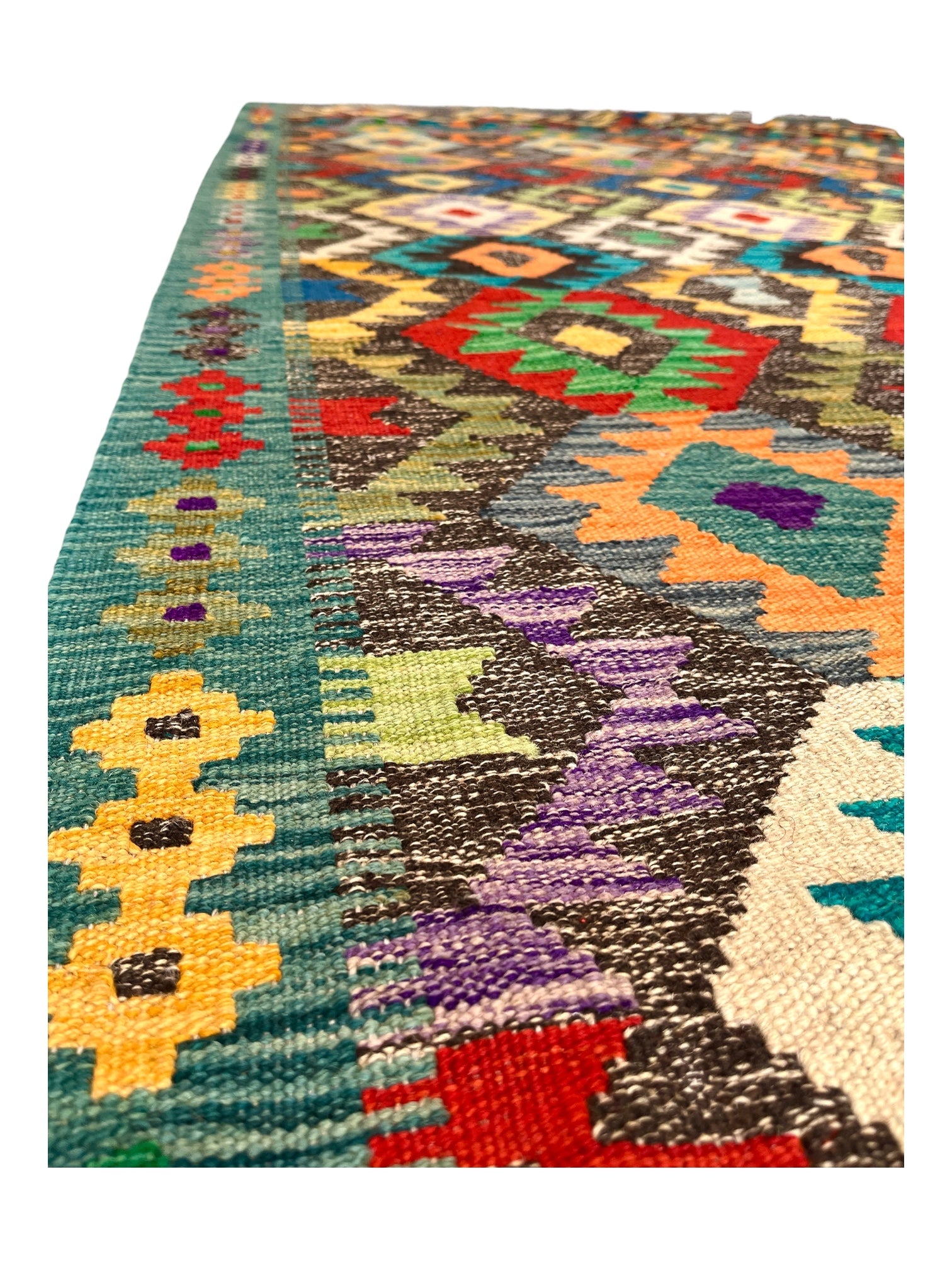 297cm x 206cm Turquoise & Orange Maymana Kilim