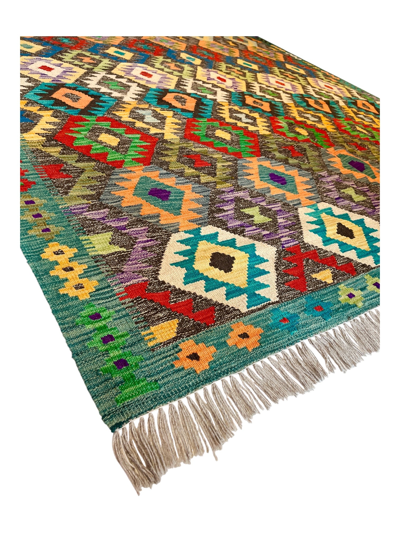 297cm x 206cm Turquoise & Orange Maymana Kilim