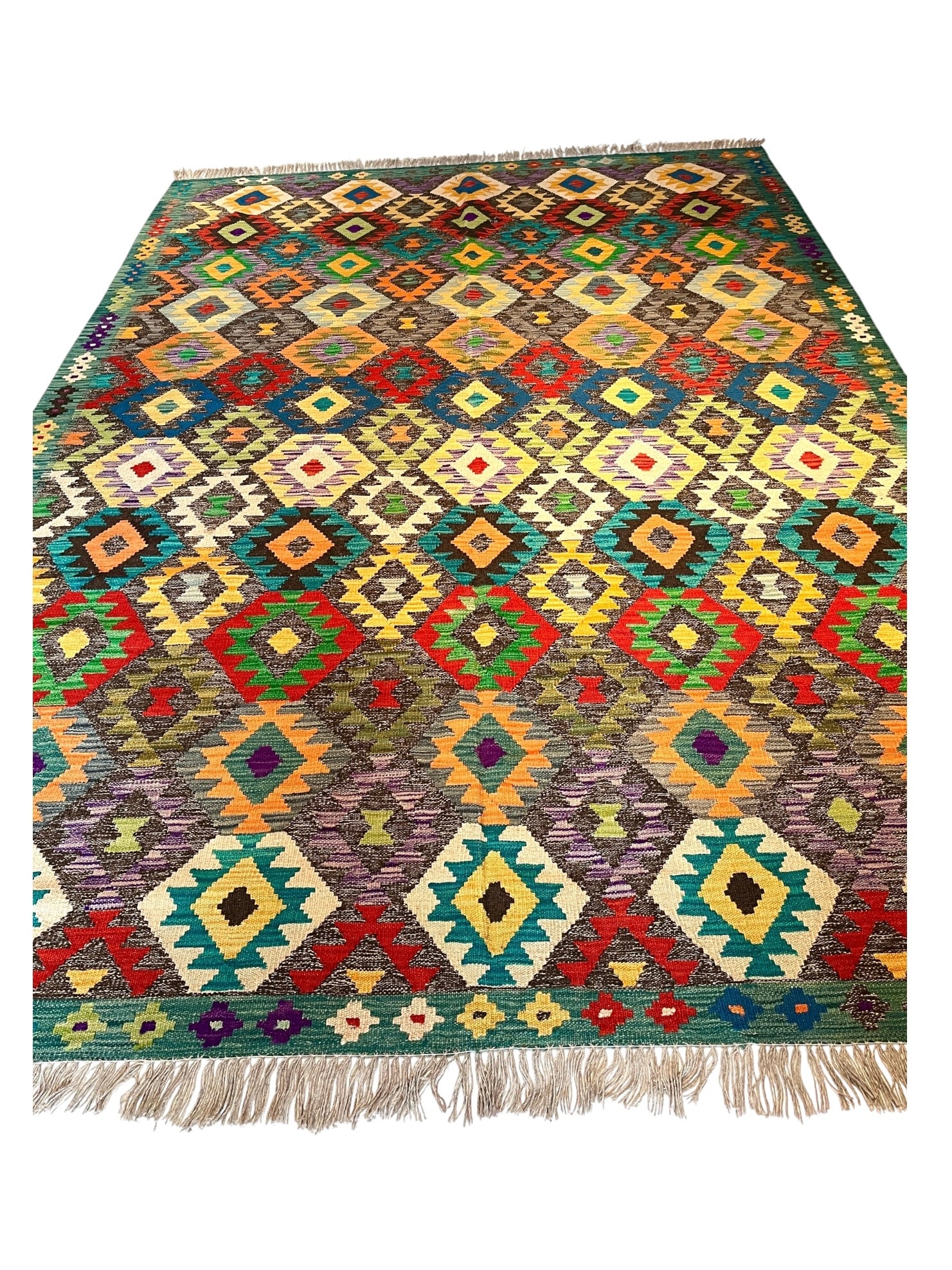 297cm x 206cm Turquoise & Orange Maymana Kilim
