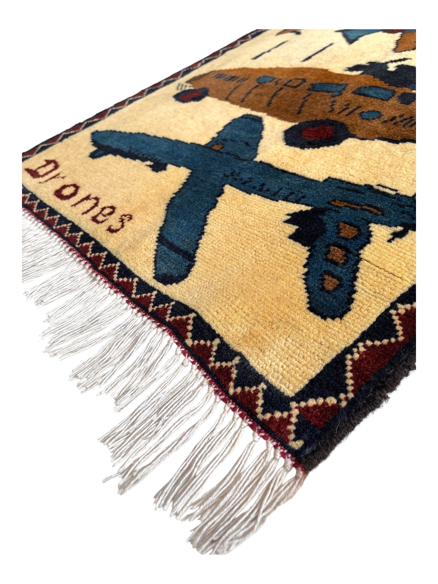 75cm x 61cm Pale Gold & Teal Drone War Rug