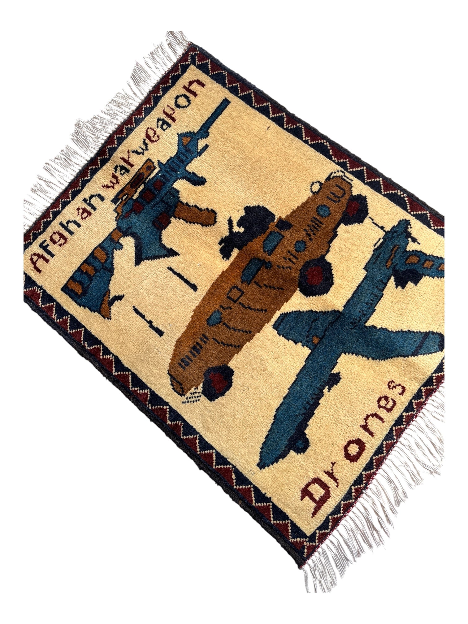 75cm x 61cm Pale Gold & Teal Drone War Rug