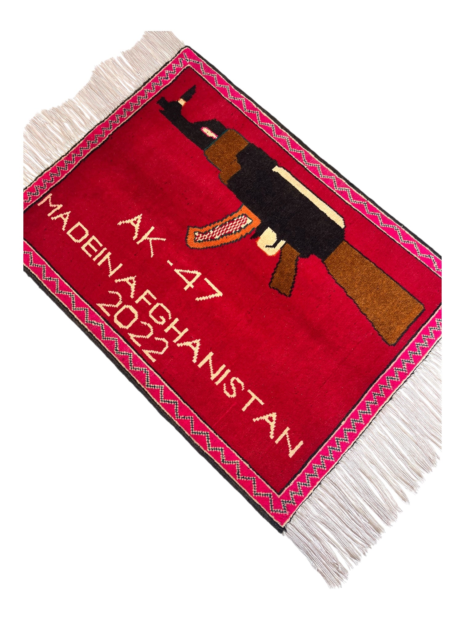 83cm x 60cm Red & Hot Pink AK-47 War Rug