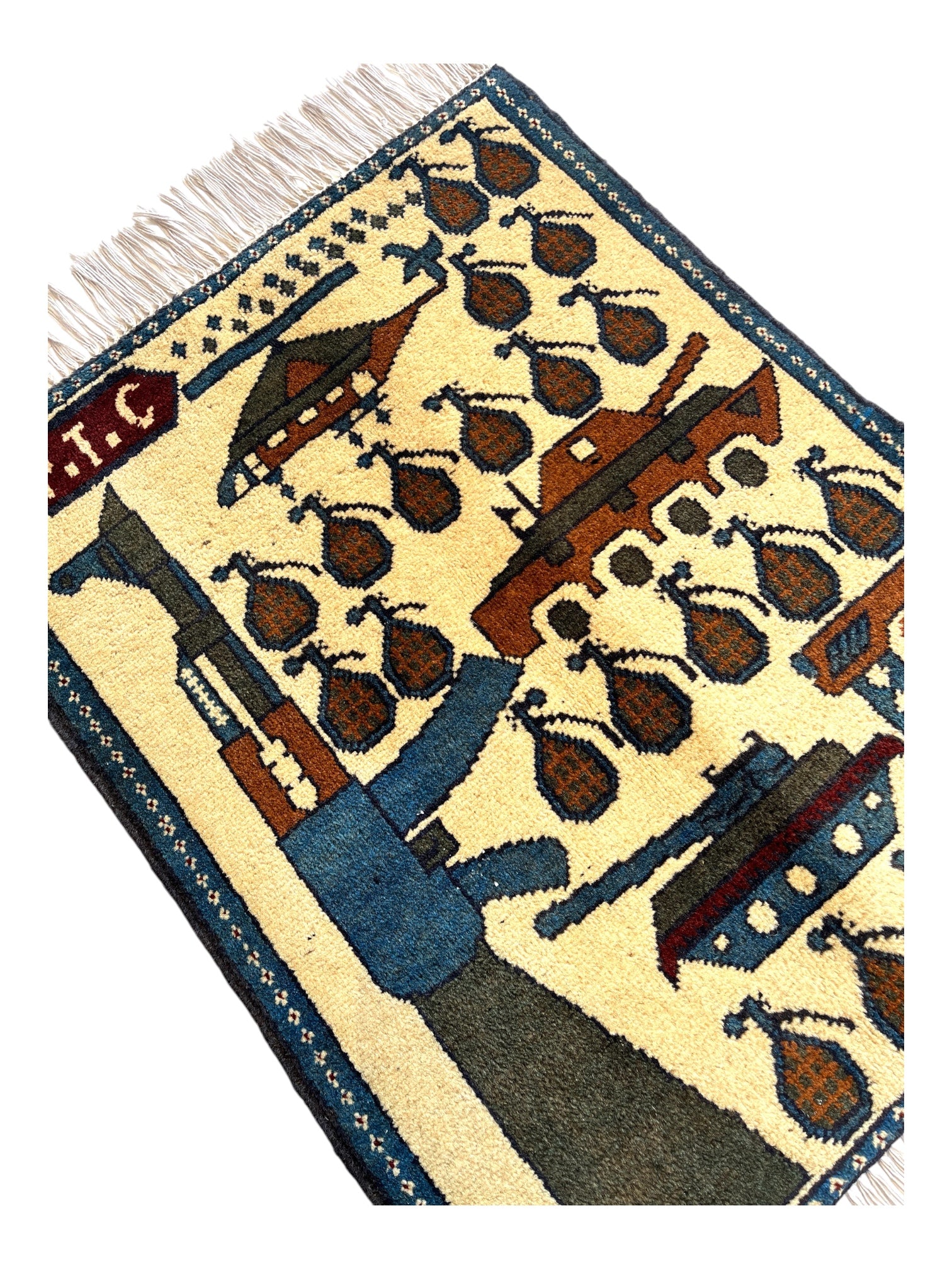 75cm x 59cm Cream & Teal AK-47 War Rug