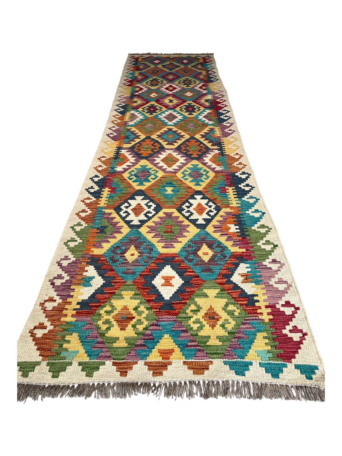 290cm x 77cm Cream & Yellow Maymana Kilim Runner