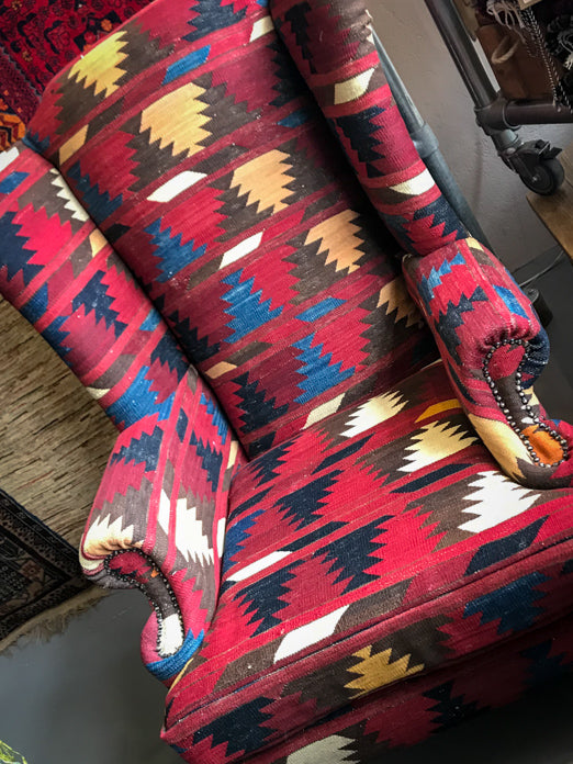 Wing-Backed Kilim Chair