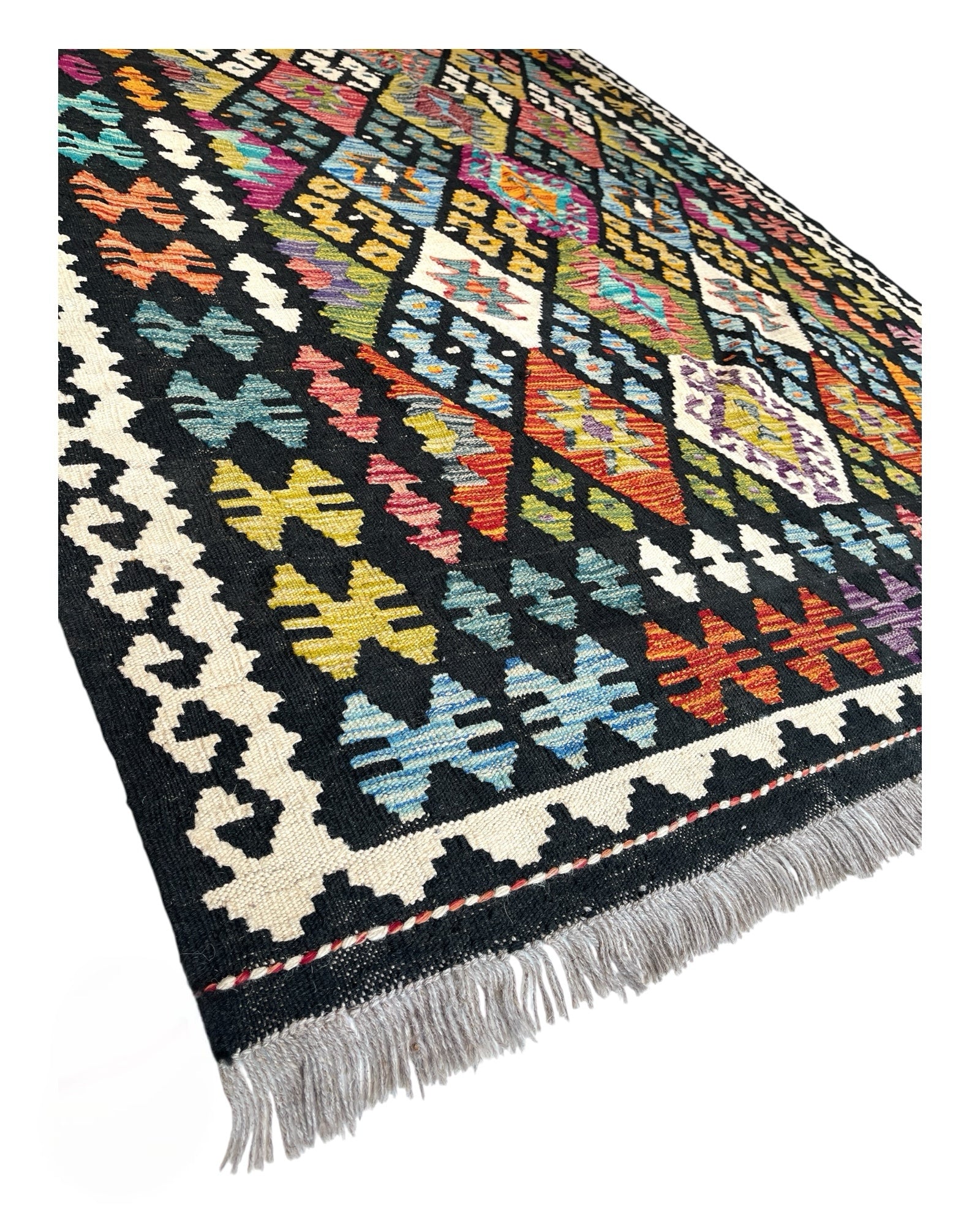 205cm x 155cm Black & Green Maymana Kilim