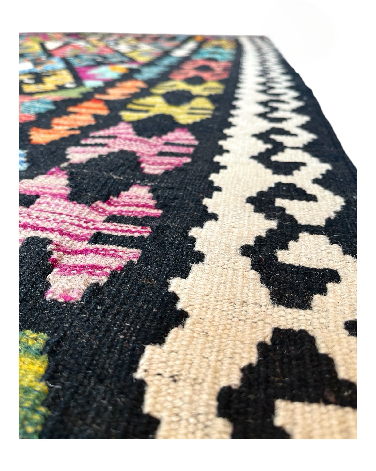 205cm x 155cm Black & Green Maymana Kilim