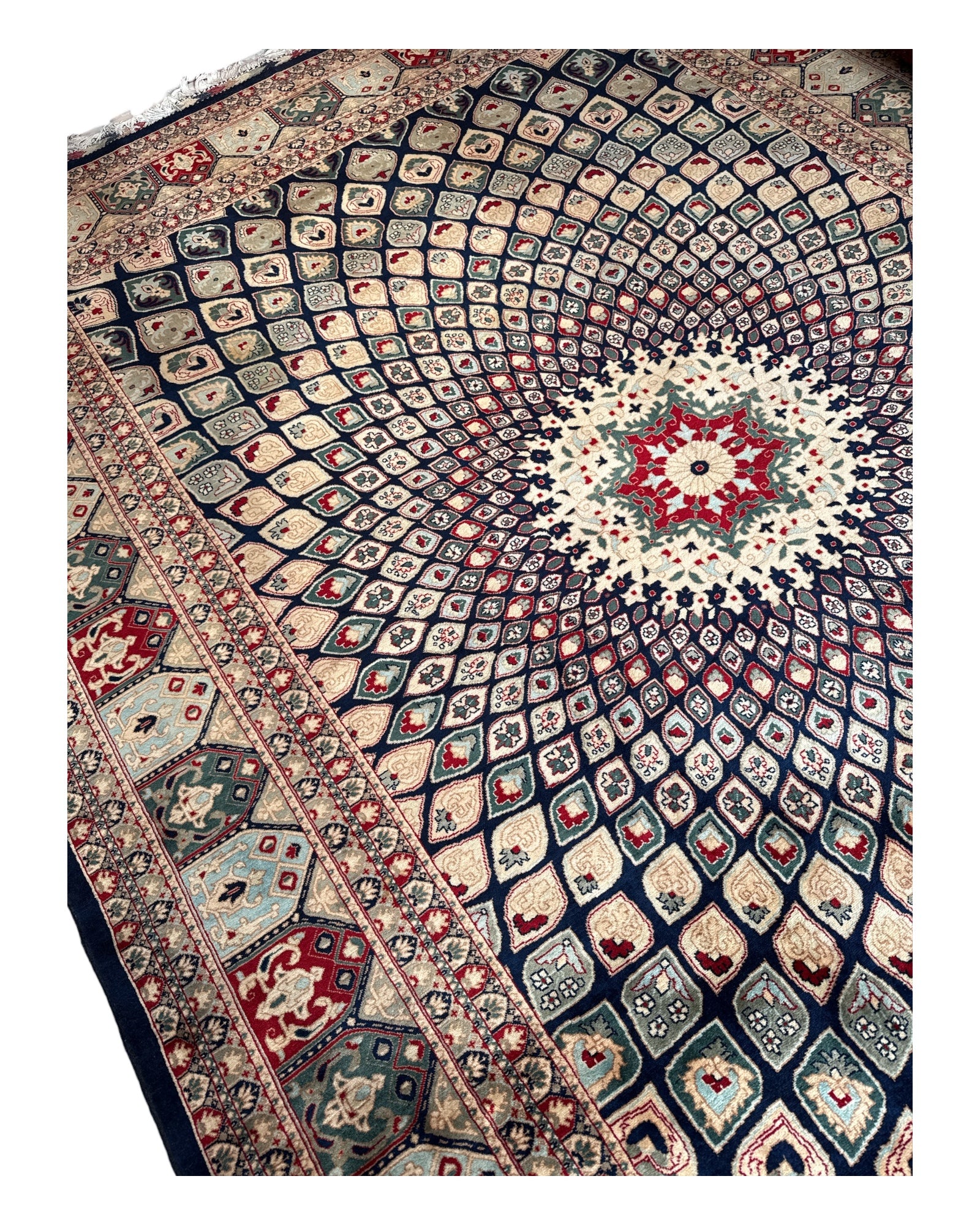 Extra Large Blue & Cream Peacock Rug 350cm x 255cm