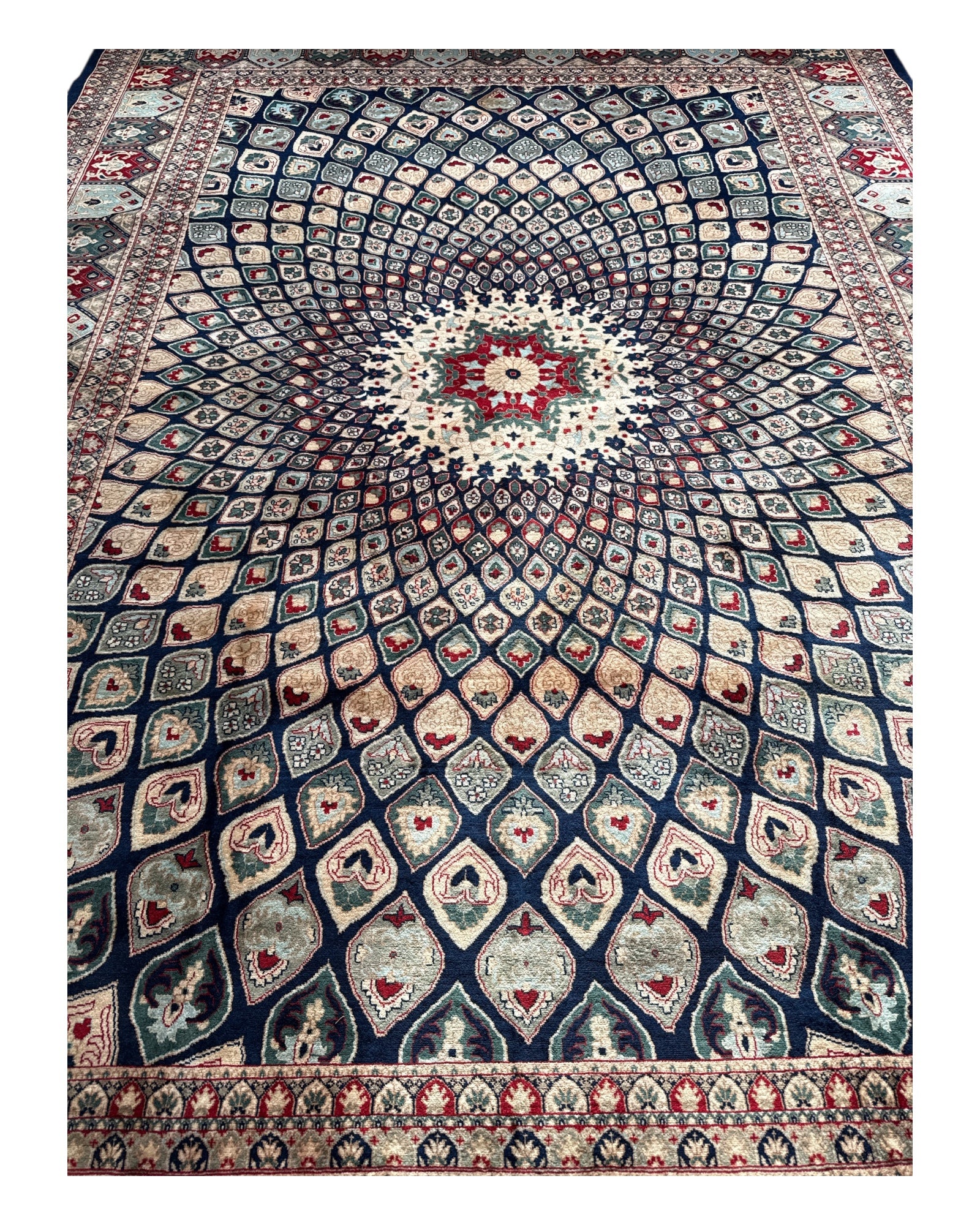 Extra Large Blue & Cream Peacock Rug 350cm x 255cm